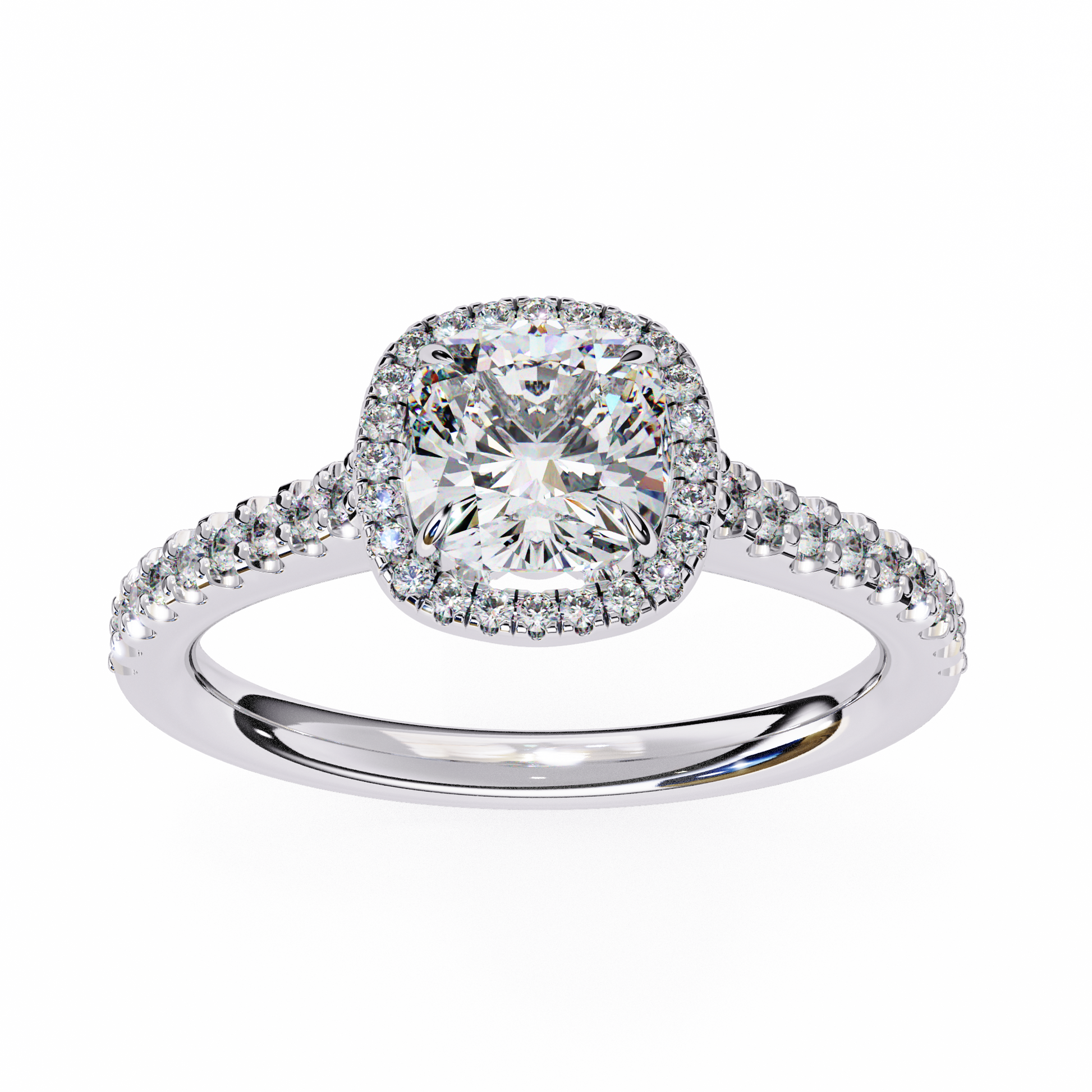Fiona — Round cut lab grown and natural diamond engagement ring — hidden halo, halo, pavé band — Carat House