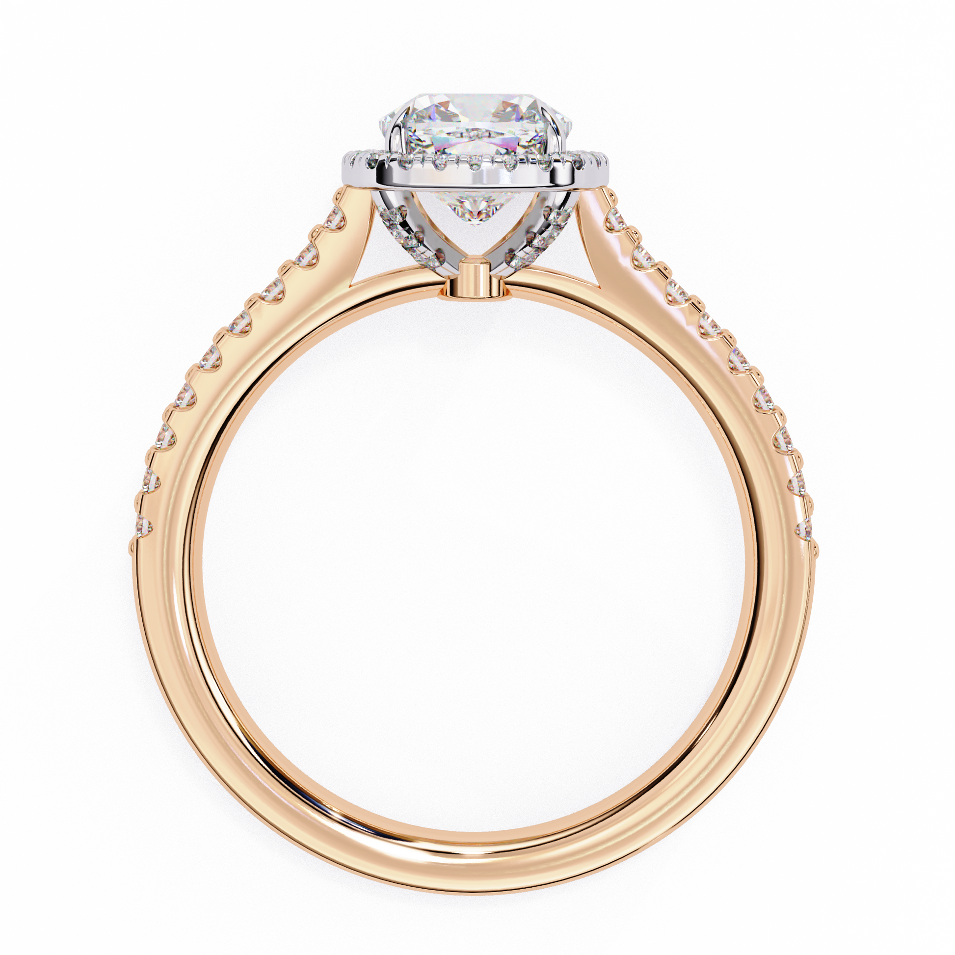 Fiona — Round cut lab grown and natural diamond engagement ring — hidden halo, halo, pavé band — Carat House