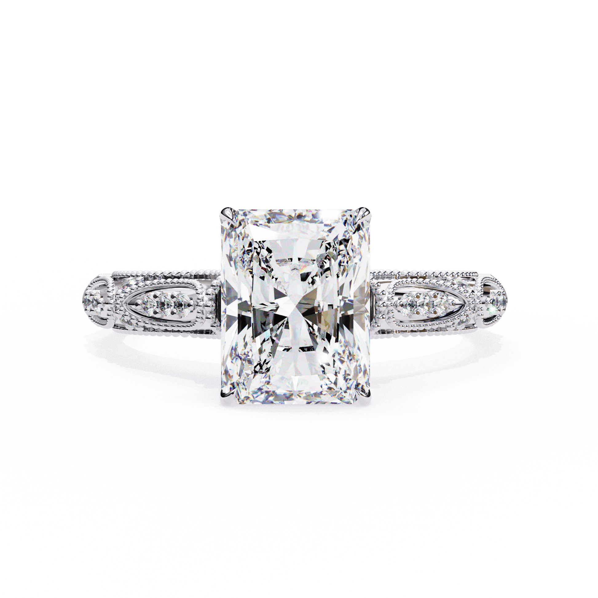 Saskia — Round cut lab grown and natural diamond engagement ring — hidden halo, halo, cathedral — 18k white gold and platinum — Carat House