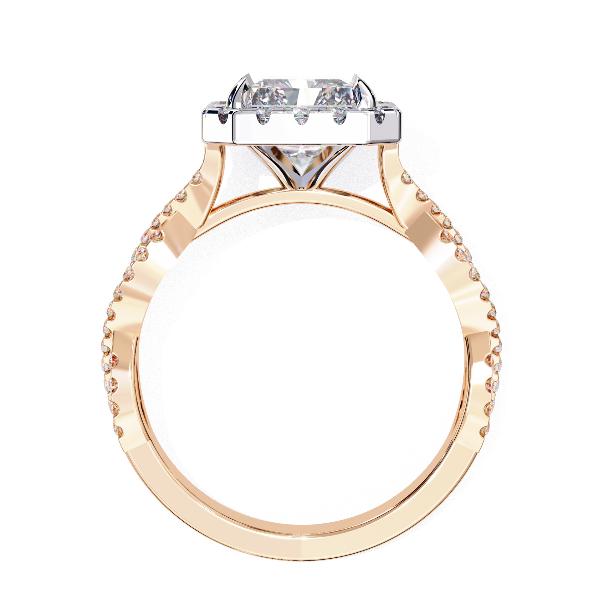 Sasha — Radiant cut lab grown and natural diamond engagement ring — halo, cathedral, twisted, split shank — Carat House