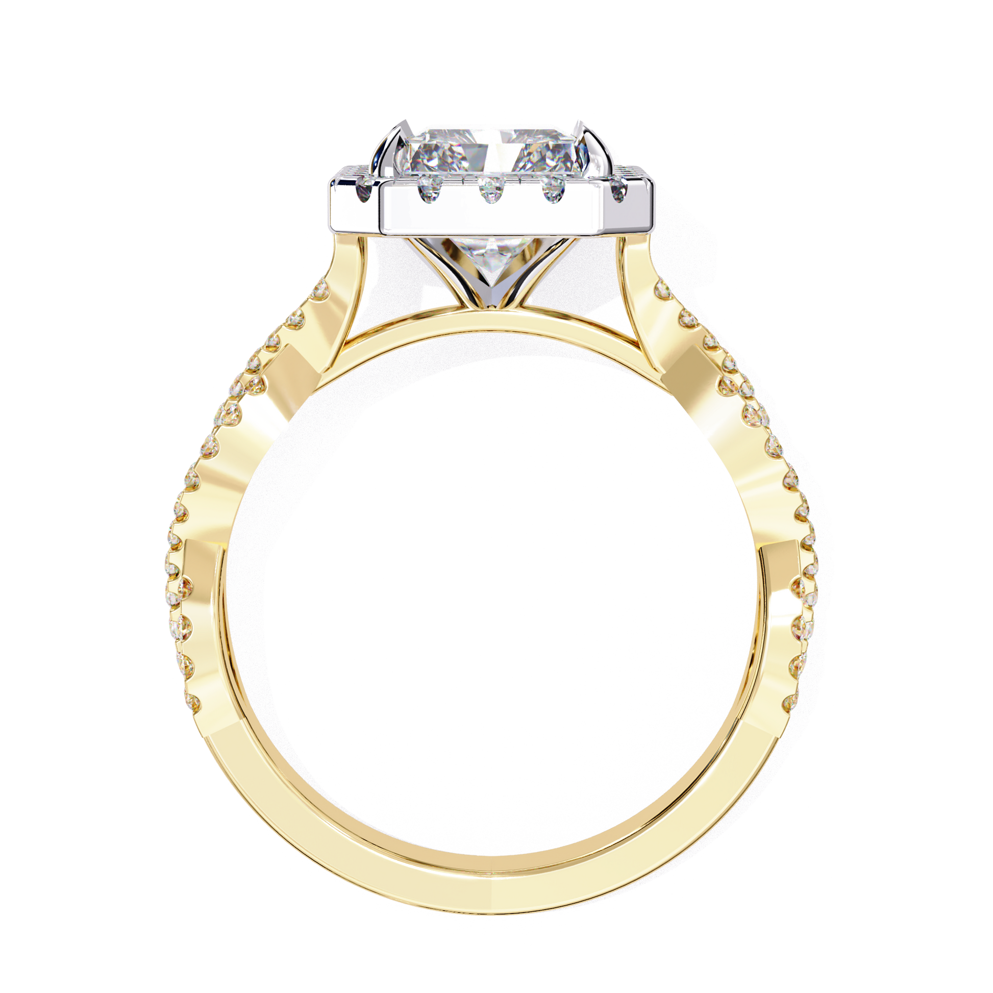 Sasha — Radiant cut lab grown and natural diamond engagement ring — halo, cathedral, twisted, split shank — Carat House