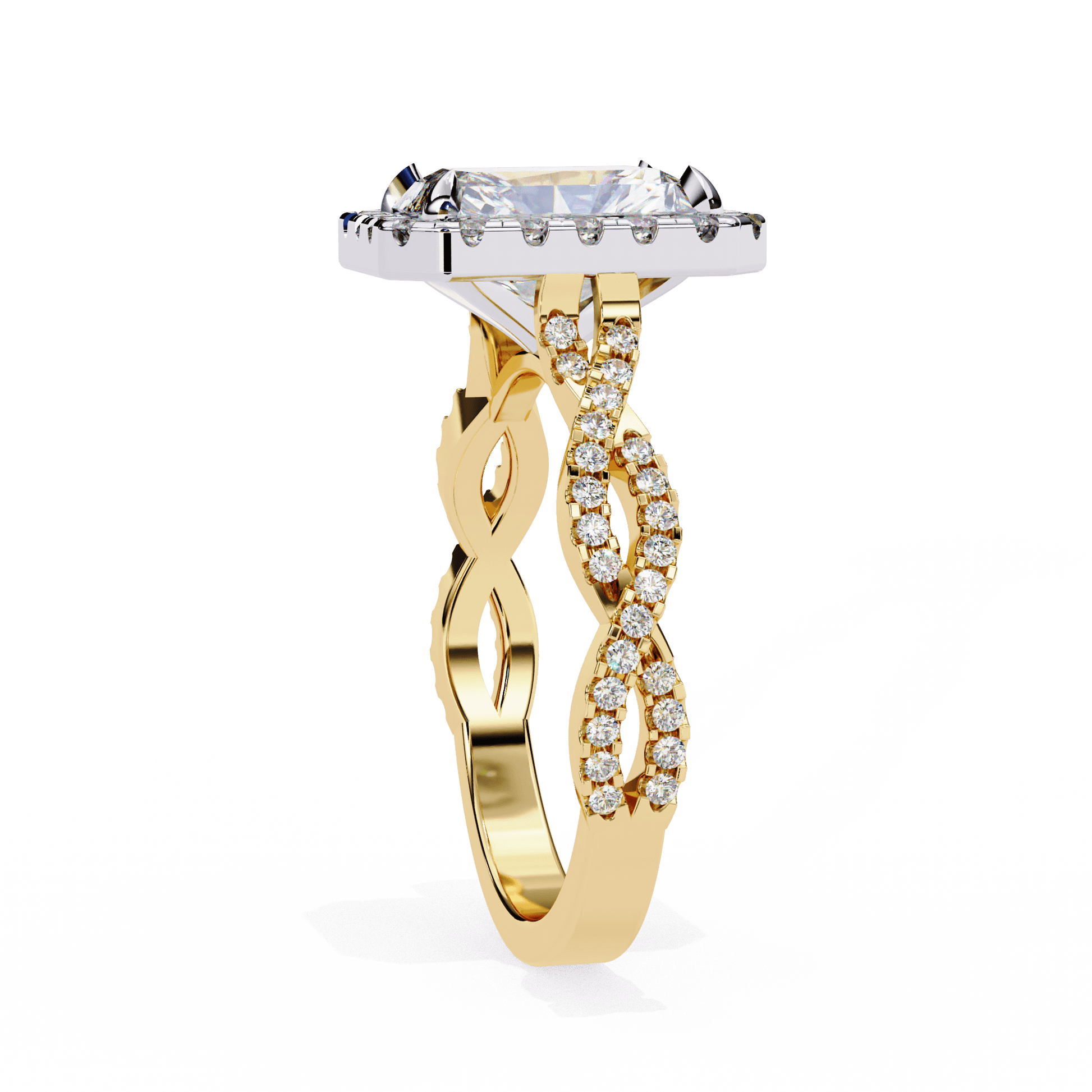 Sasha — Radiant cut lab grown and natural diamond engagement ring — halo, cathedral, twisted, split shank — Carat House