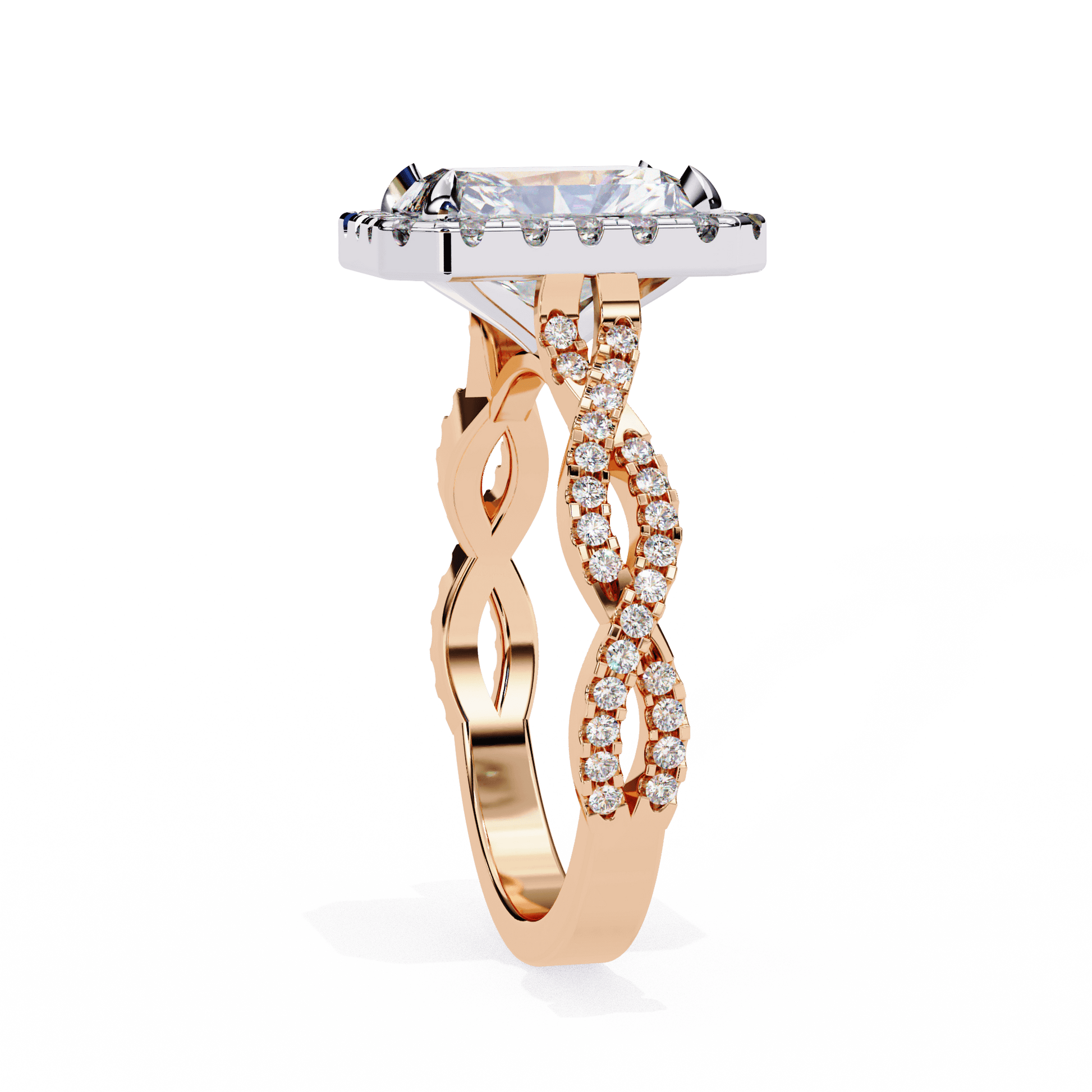 Sasha — Radiant cut lab grown and natural diamond engagement ring — halo, cathedral, twisted, split shank — Carat House