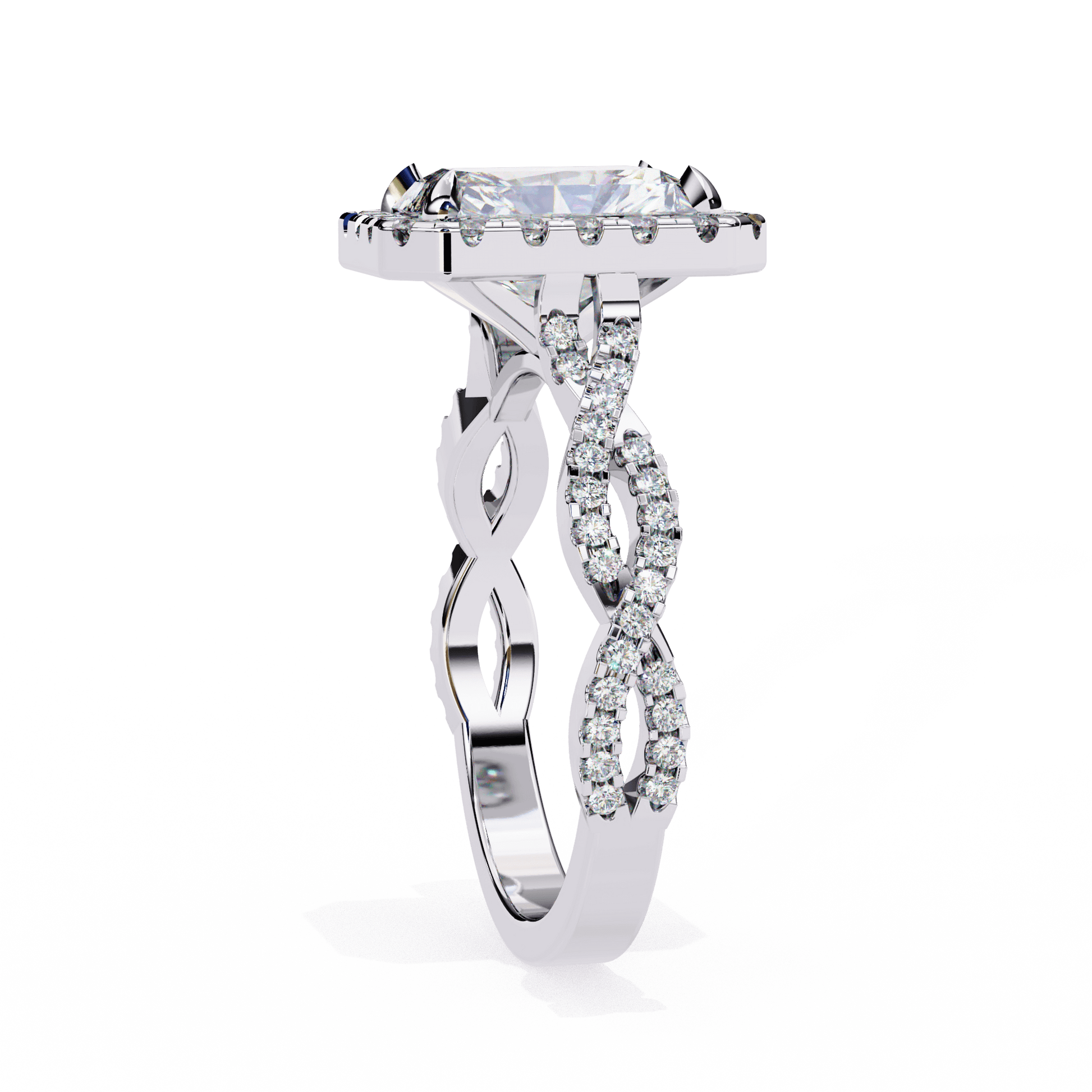 Sasha — Radiant cut lab grown and natural diamond engagement ring — halo, cathedral, twisted, split shank — Carat House