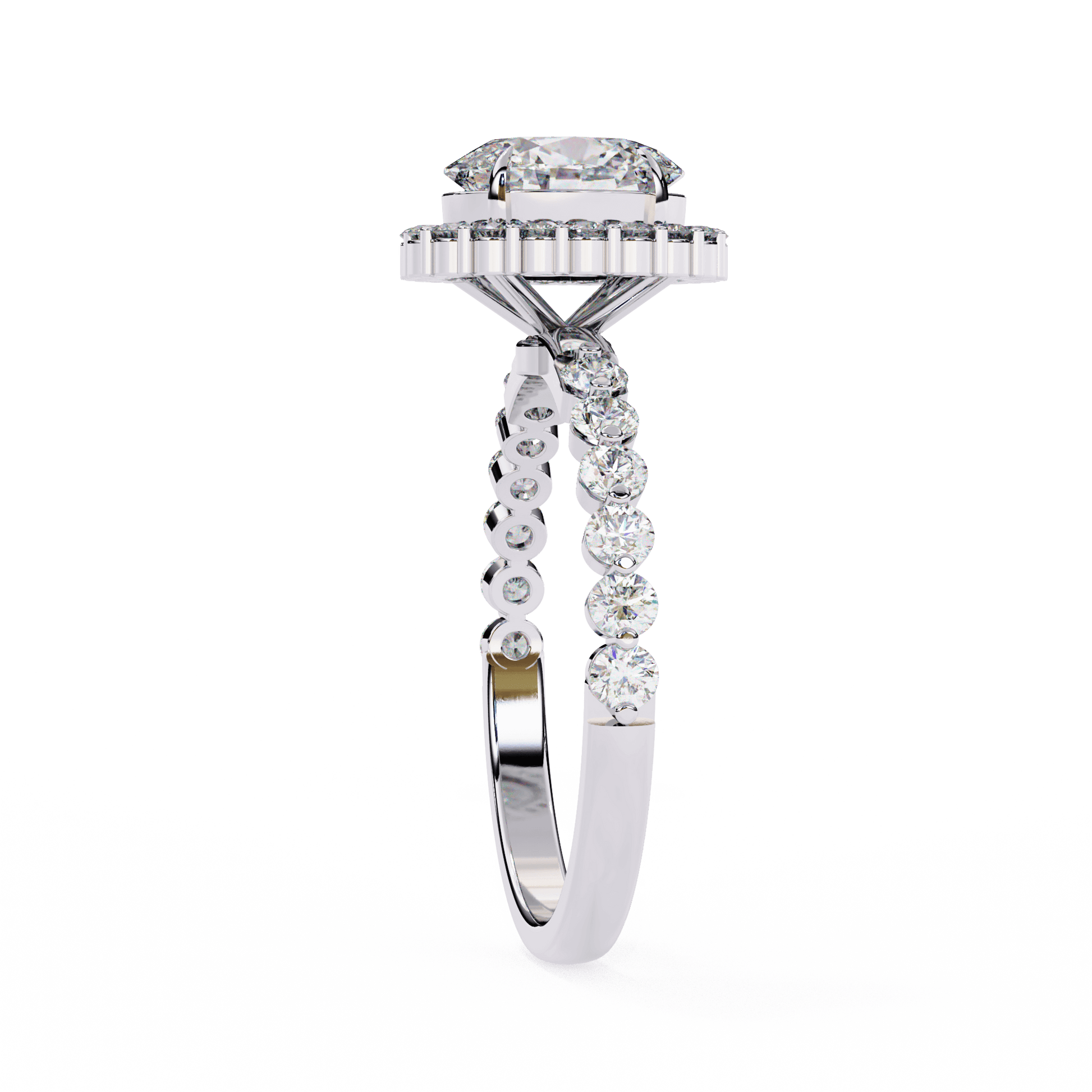 Clarisse — Oval cut lab grown and natural diamond engagement ring — halo, side stones — Carat House