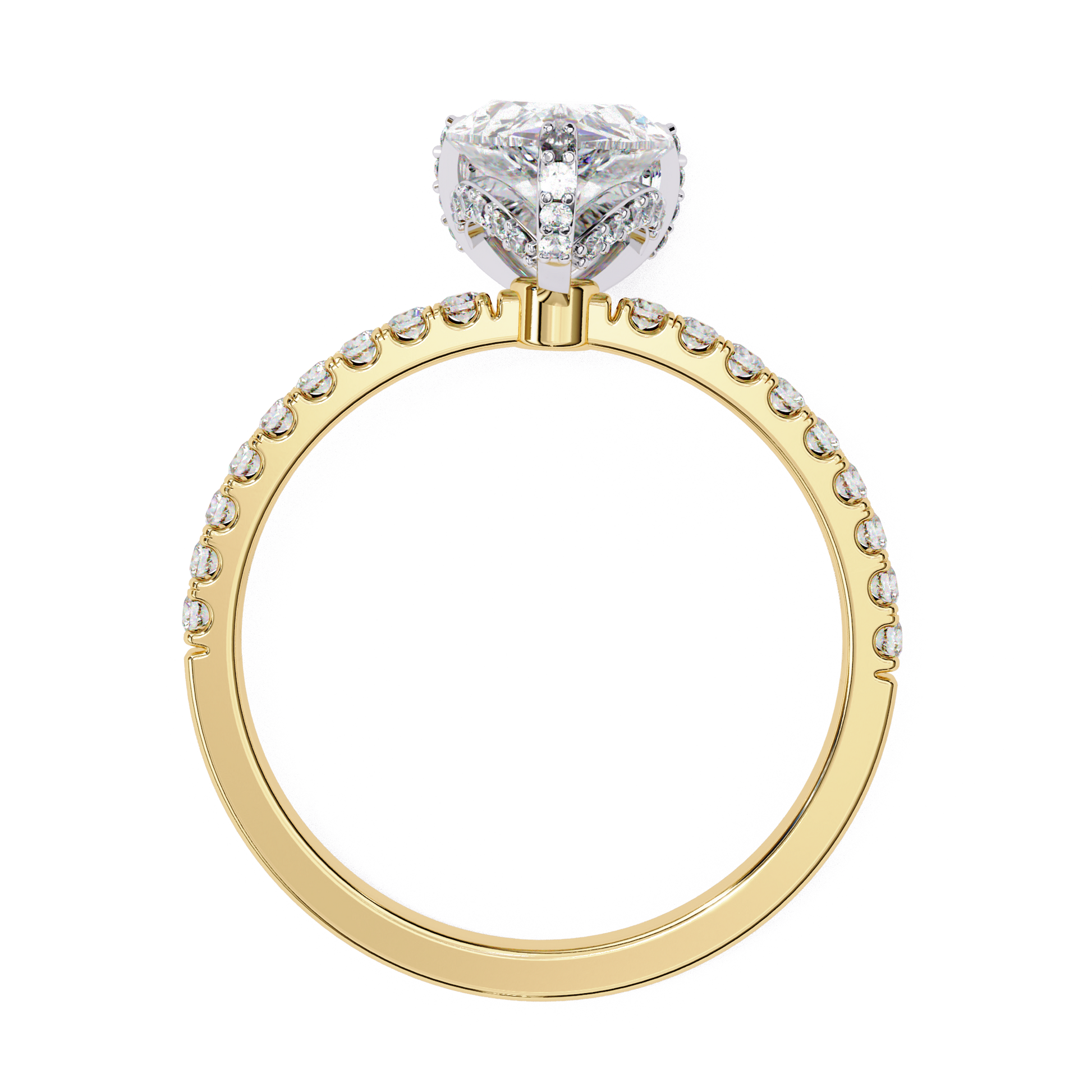 Destiny — Pear cut lab grown and natural diamond engagement ring — hidden halo, halo, pavé band — Carat House