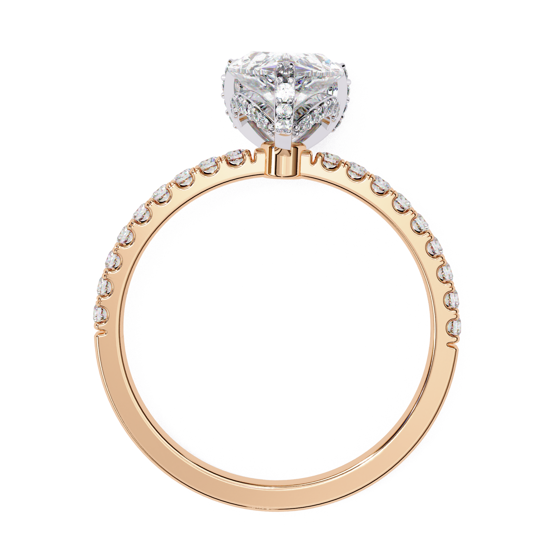 Destiny — Pear cut lab grown and natural diamond engagement ring — hidden halo, halo, pavé band — Carat House