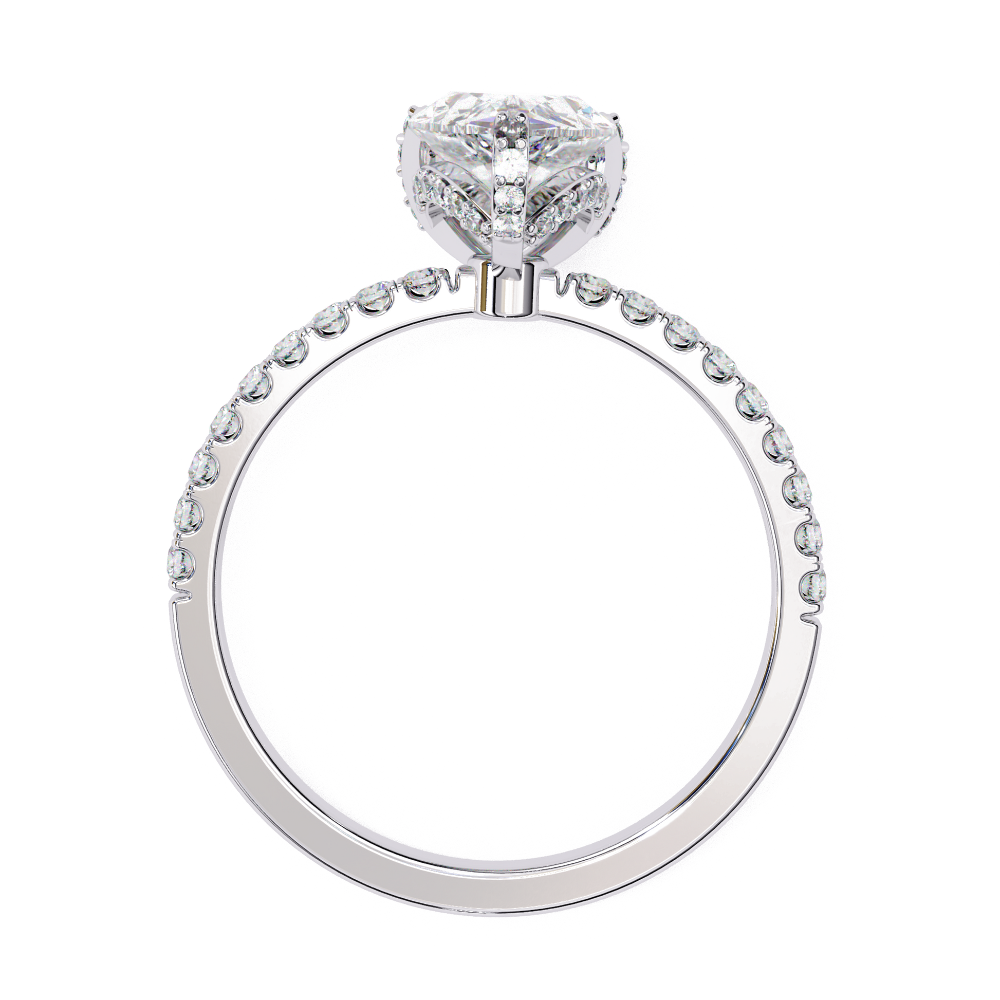 Destiny — Pear cut lab grown and natural diamond engagement ring — hidden halo, halo, pavé band — Carat House