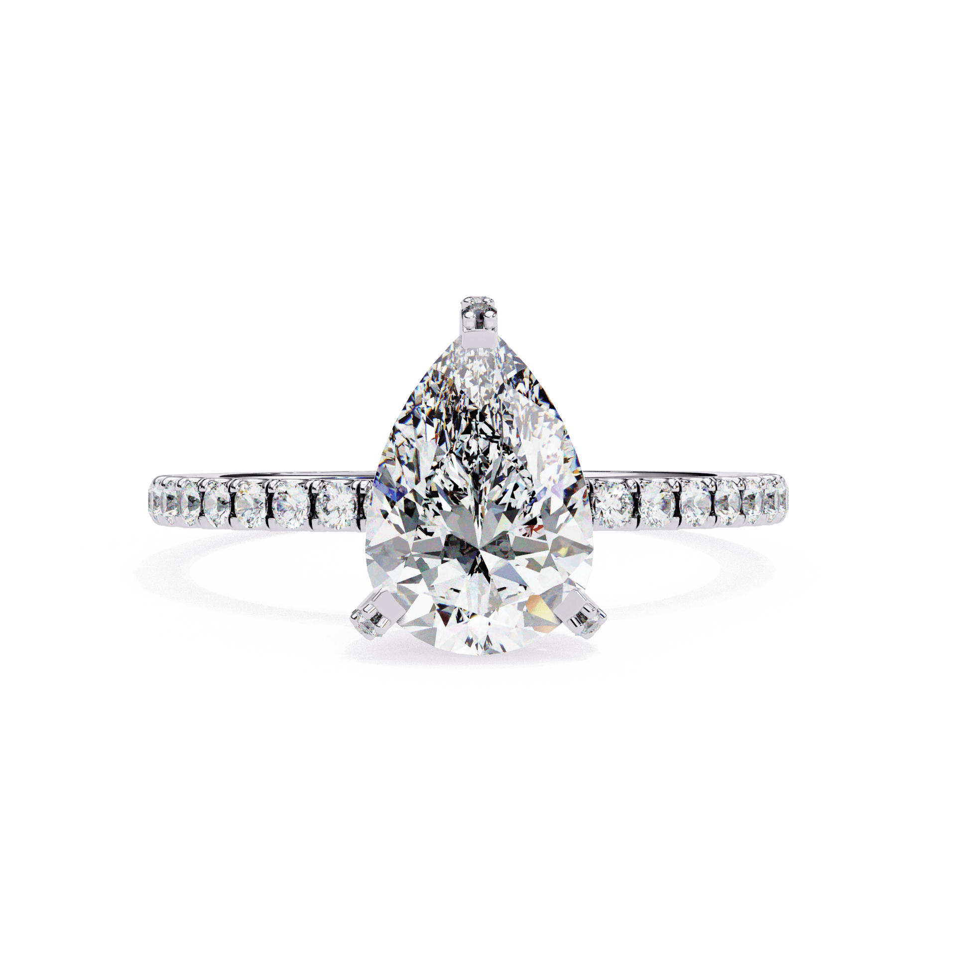 Destiny — Pear cut lab grown and natural diamond engagement ring — hidden halo, halo, pavé band — 18k white gold and platinum — Carat House