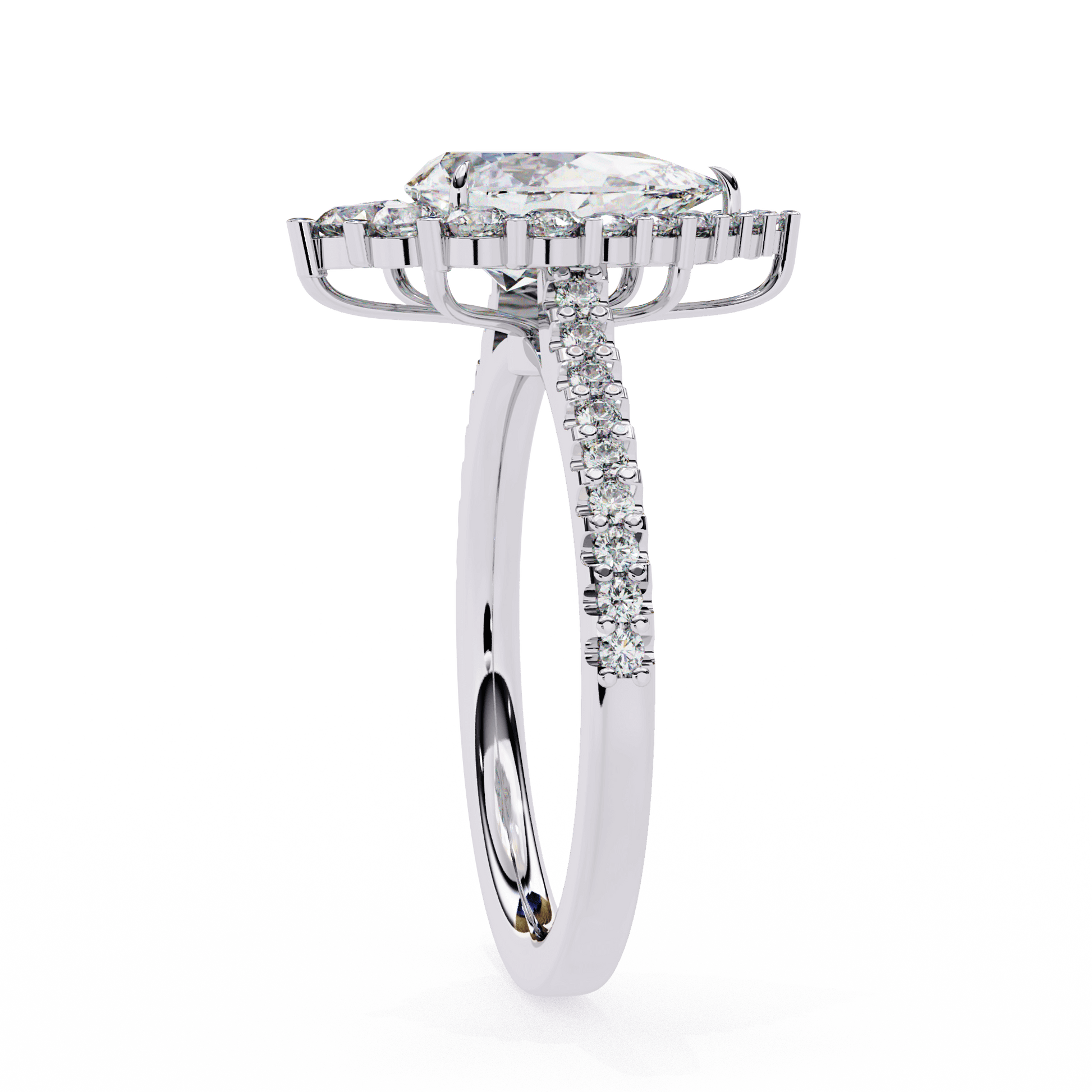 Angel — Pear cut lab grown and natural diamond engagement ring — halo, cathedral, side stones — Carat House