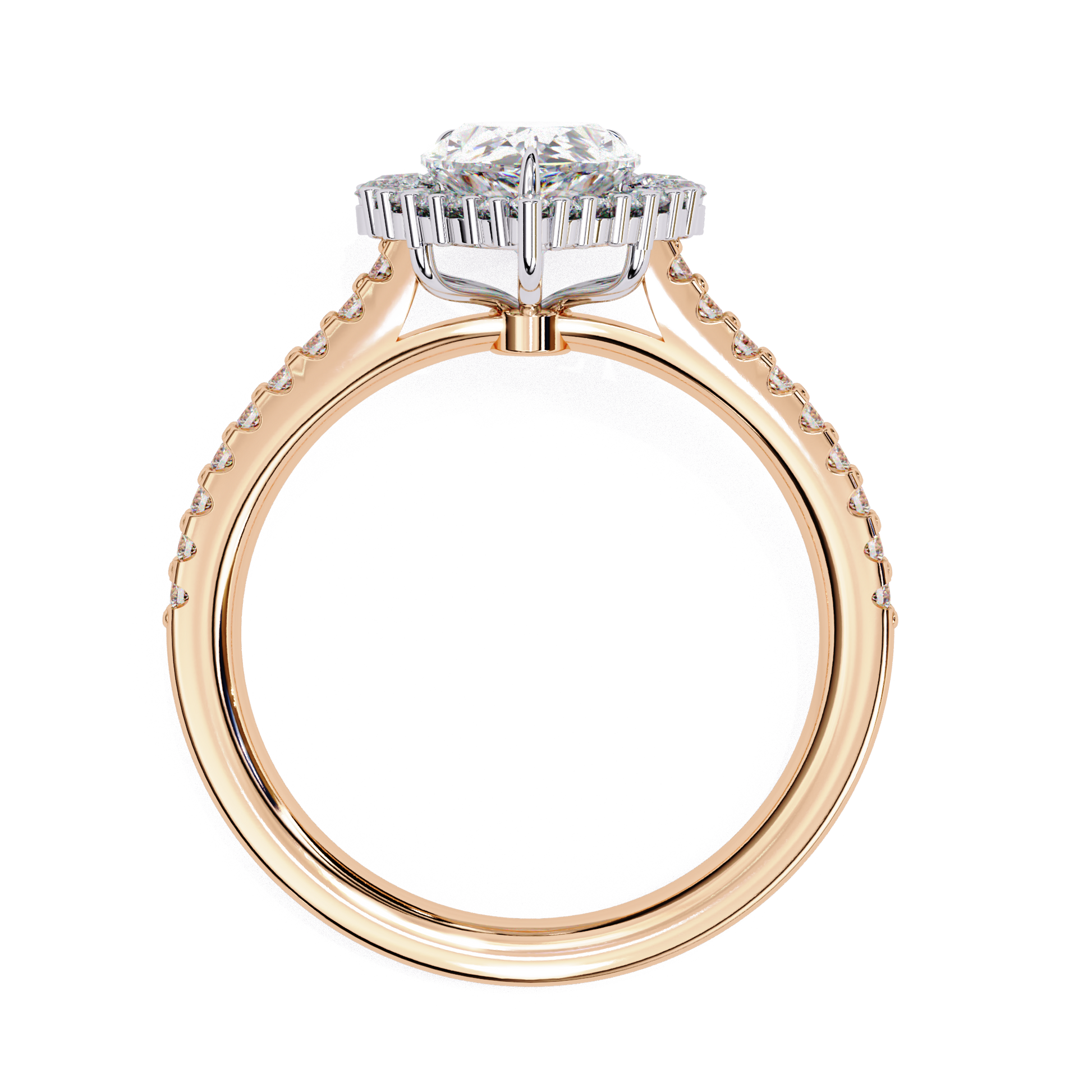Angel — Pear cut lab grown and natural diamond engagement ring — halo, cathedral, side stones — Carat House