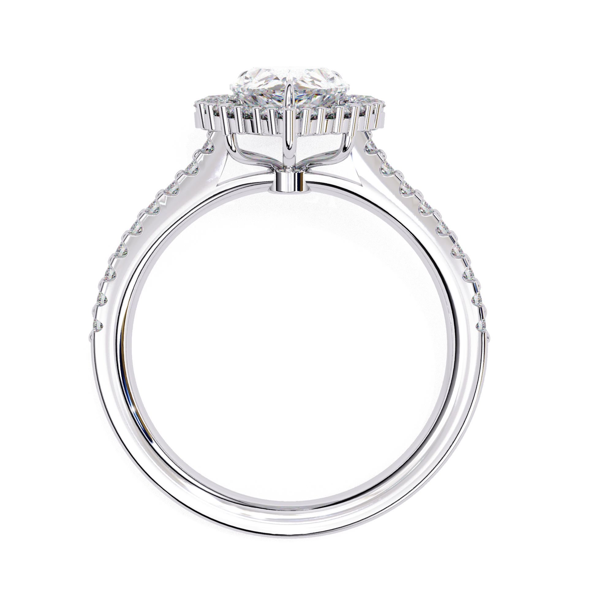 Angel — Pear cut lab grown and natural diamond engagement ring — halo, cathedral, side stones — Carat House