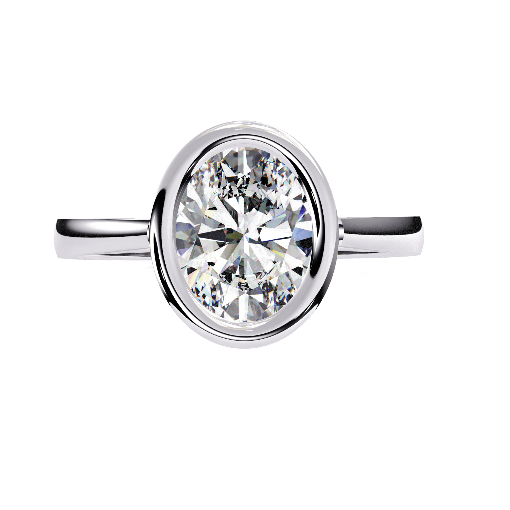 Sylvana — Oval cut lab grown and natural diamond engagement ring — bezel, cathedral, solitaire — 18k white gold and platinum — Carat House