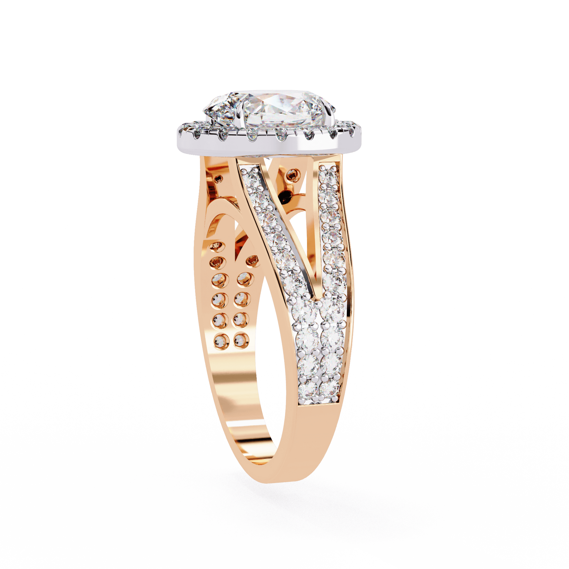 Eliza — Oval cut lab grown and natural diamond engagement ring — halo, cathedral, split shank — Carat House
