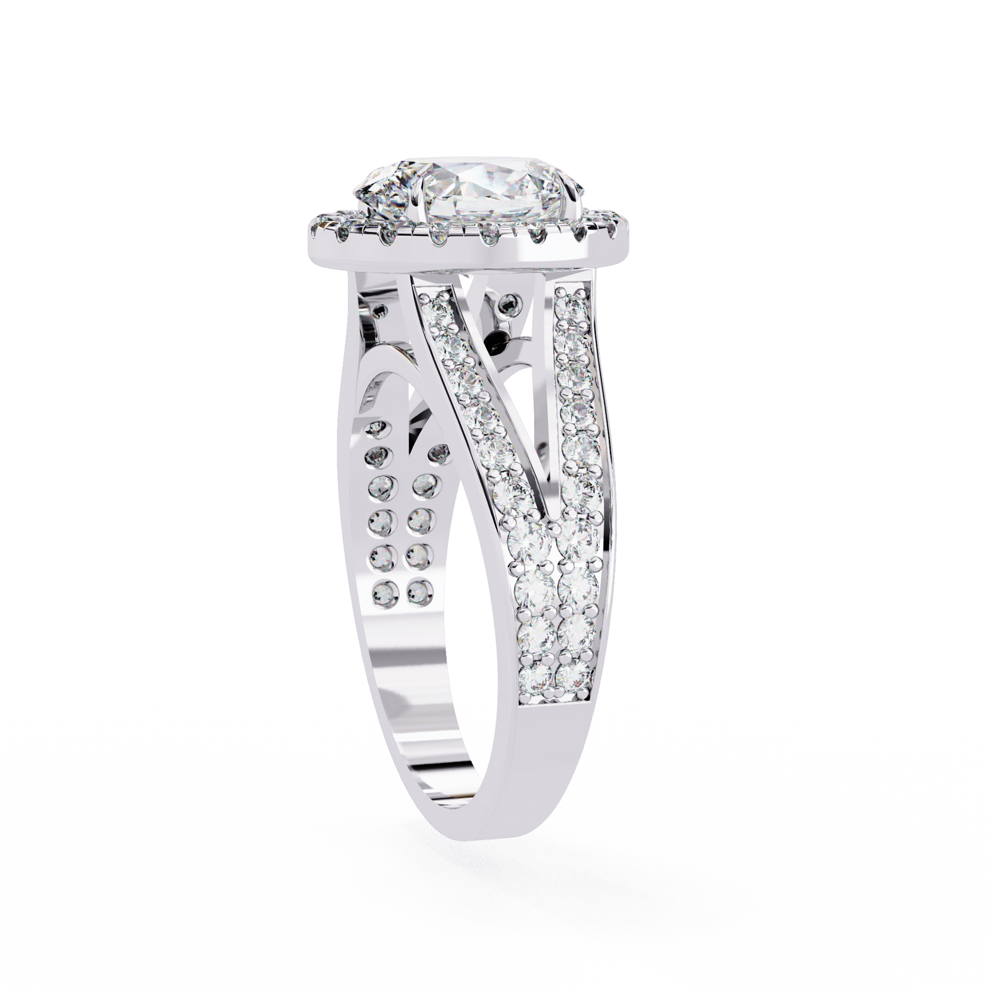 Eliza — Oval cut lab grown and natural diamond engagement ring — halo, cathedral, split shank — Carat House