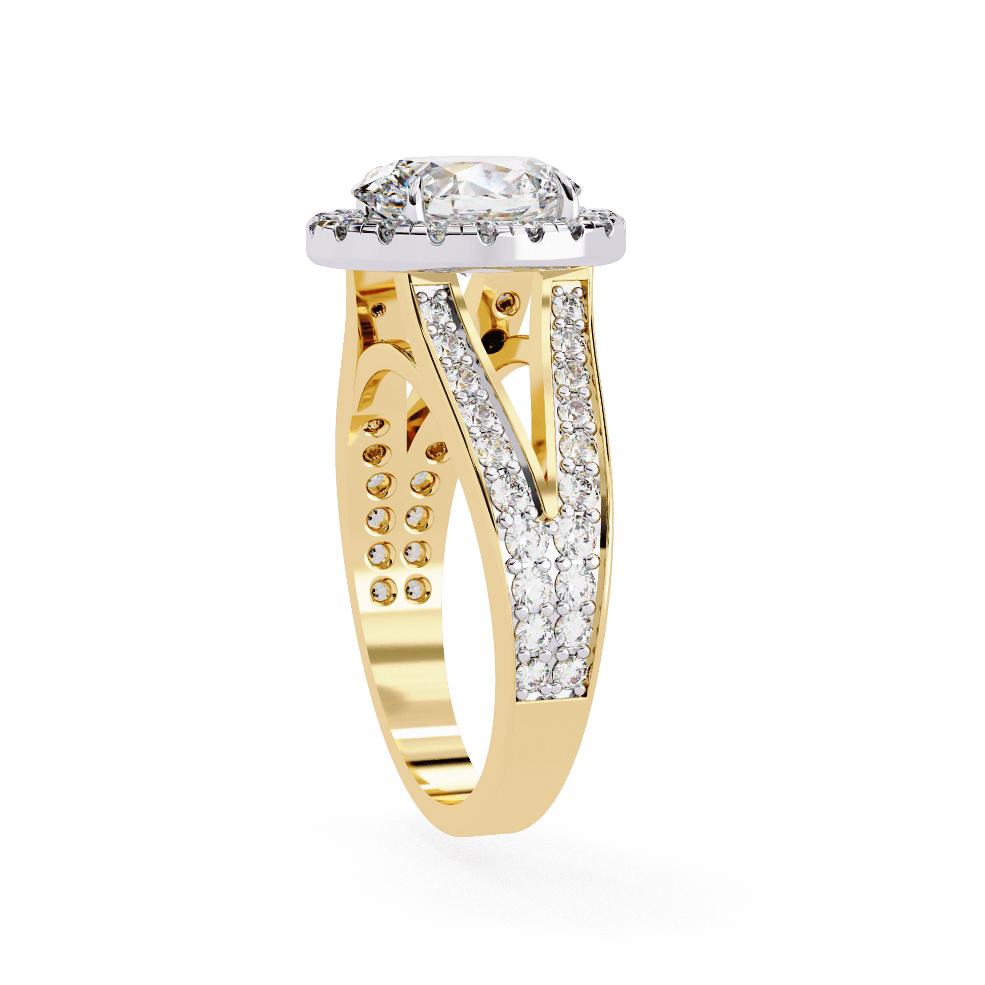 Eliza — Oval cut lab grown and natural diamond engagement ring — halo, cathedral, split shank — Carat House