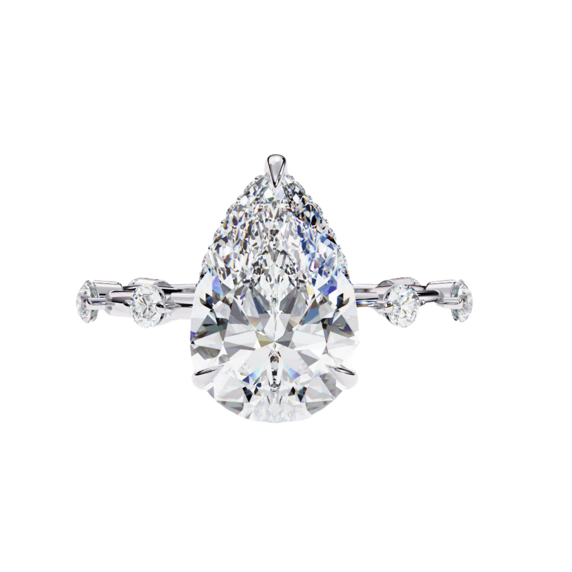 Ramona — Pear cut lab grown and natural diamond engagement ring — hidden halo, halo — 18k white gold and platinum — Carat House