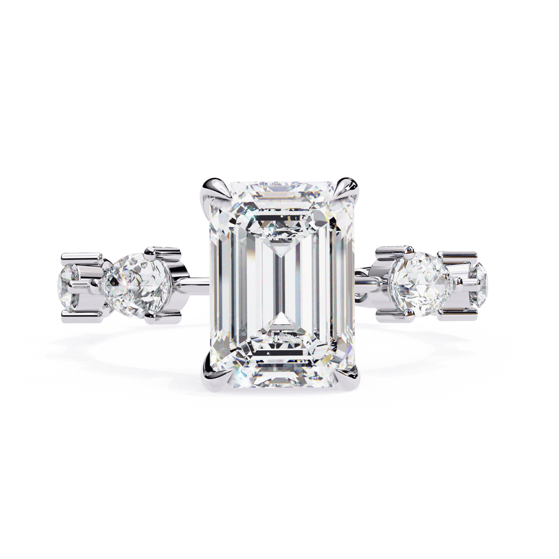 Giana — Emerald cut lab grown and natural diamond engagement ring — side stone — 18k white gold and platinum — Carat House