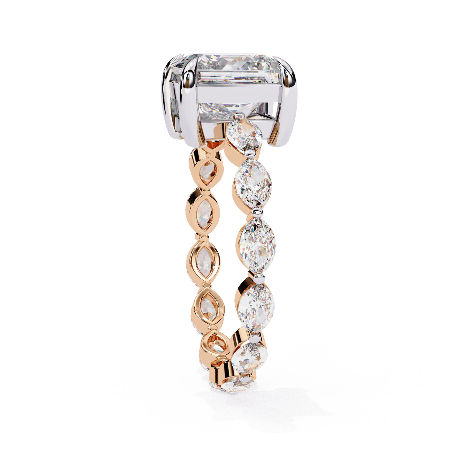 Nikola — Princess cut lab grown and natural diamond engagement ring, side stones — Carat House