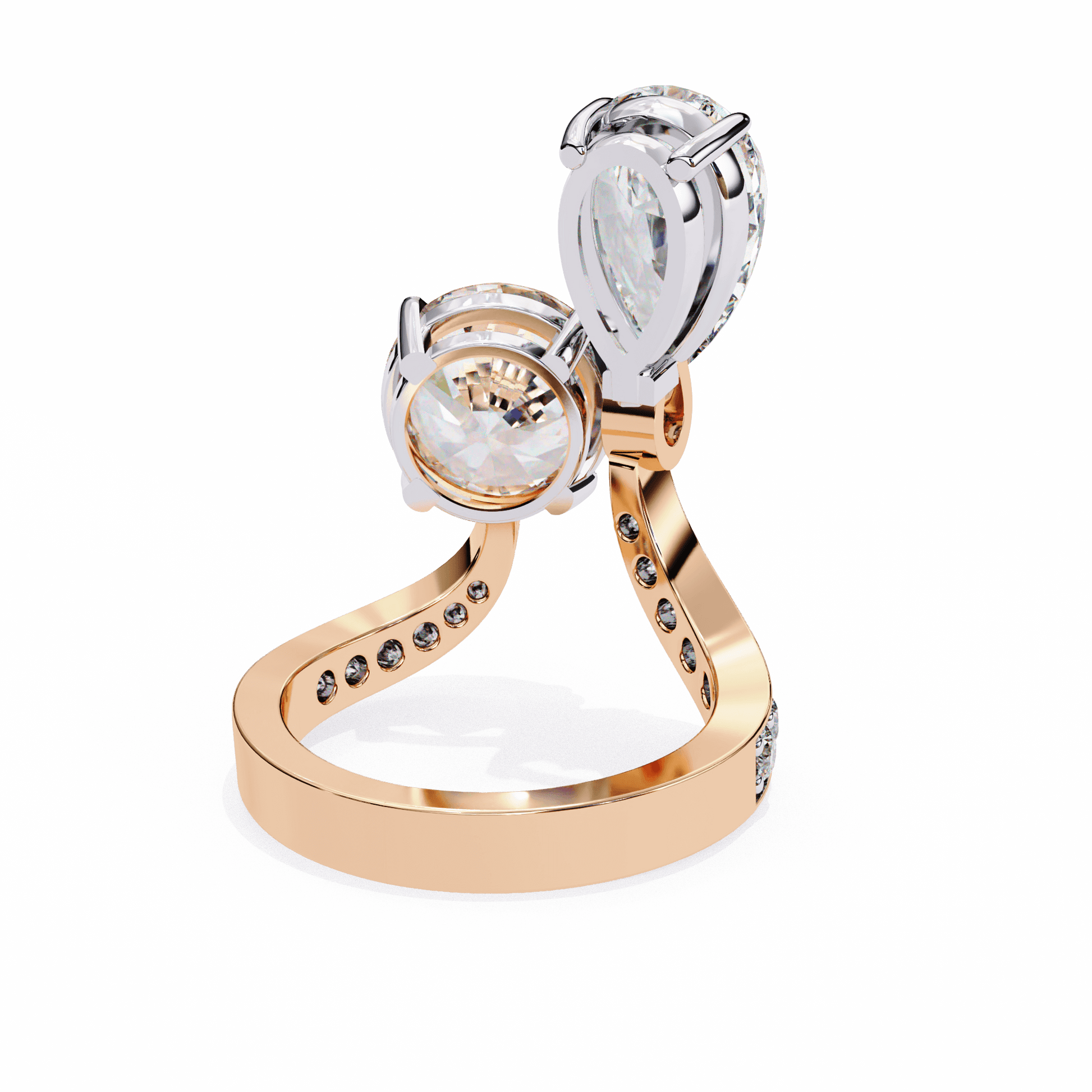 Elegant Ellie The Open Toi et Moi diamond ring by Carat House Dubai featuring intertwined gold and diamond design.