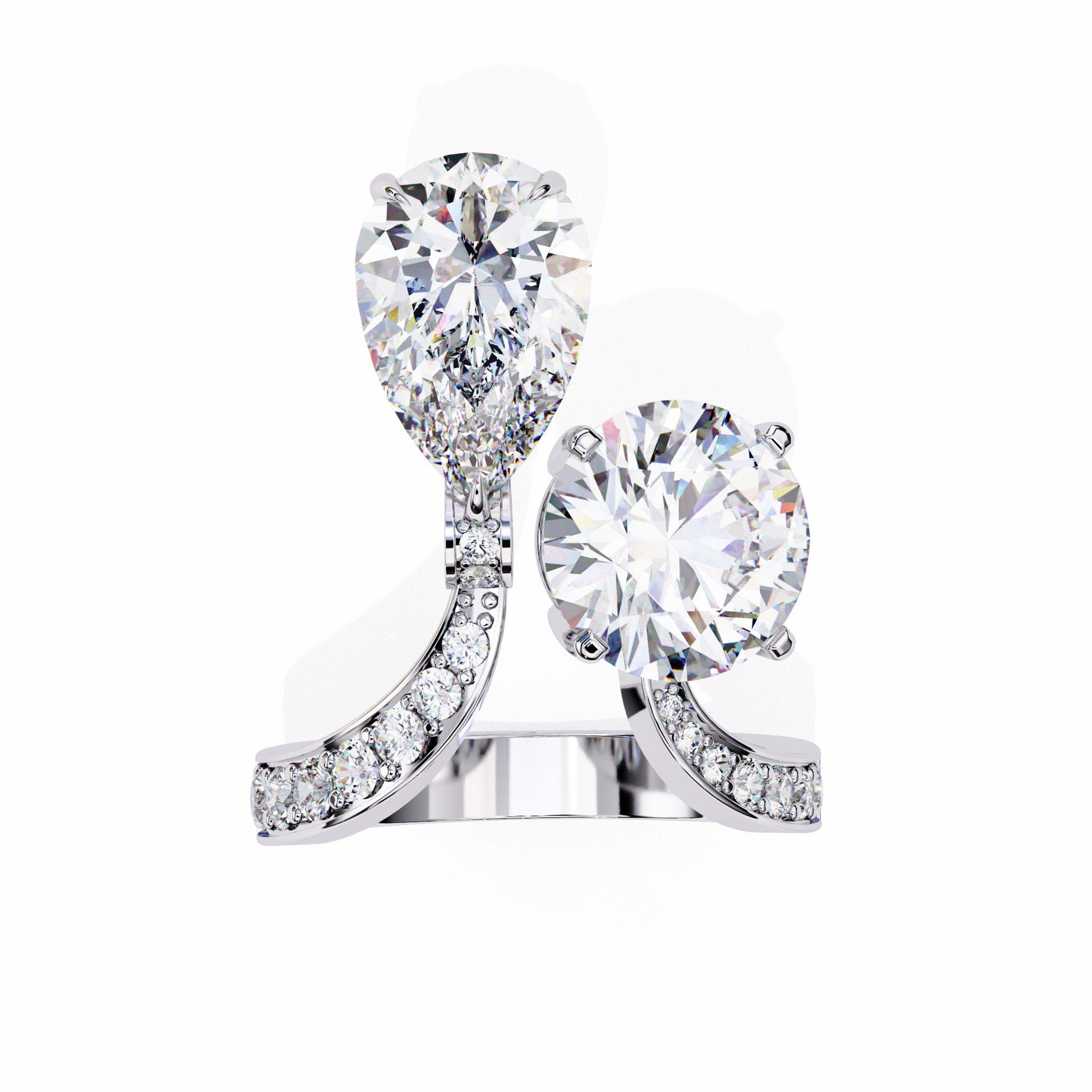 Ellie- The Open Toi et Moi — toi et moi diamond ring — pavé, channel set — lab grown diamond — 18k white gold — Carat House