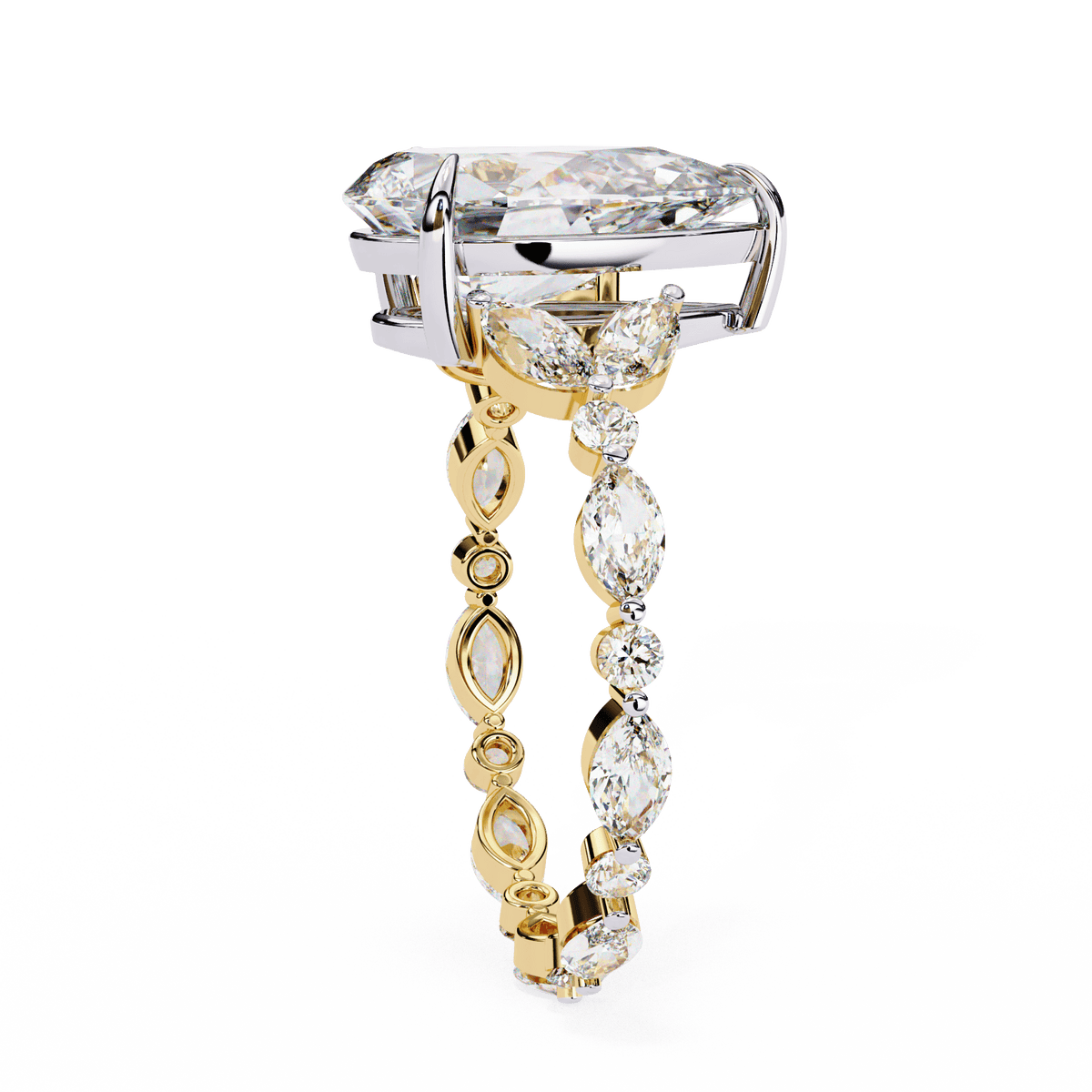Sydney — Pear cut lab grown and natural diamond engagement ring — marquise and round side stones — Carat House