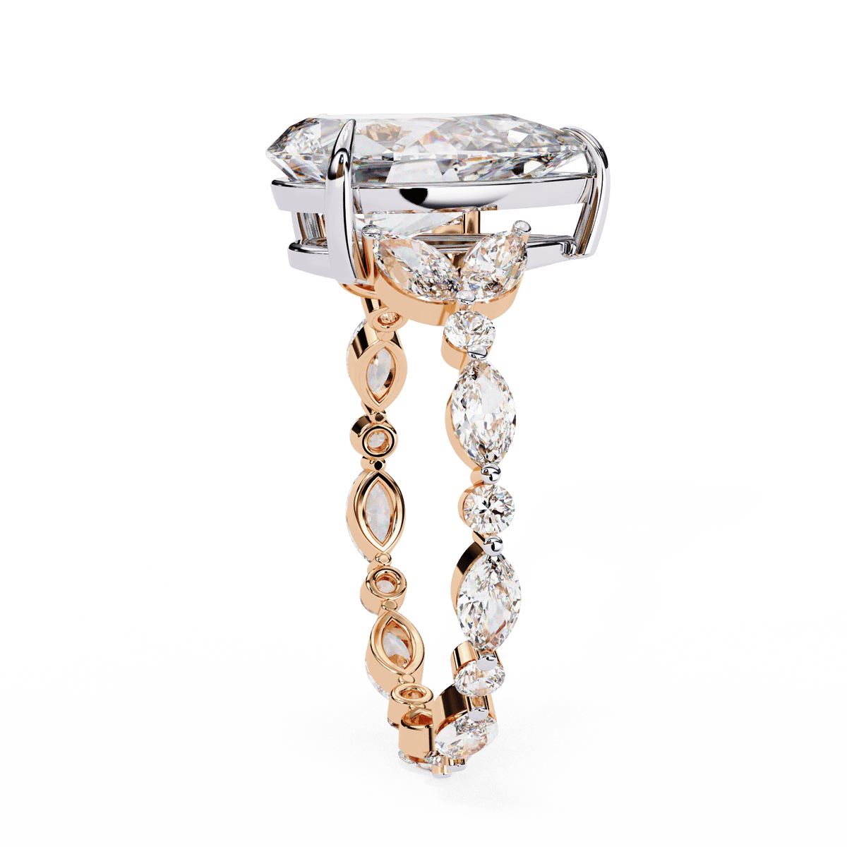 Sydney — Pear cut lab grown and natural diamond engagement ring — marquise and round side stones — Carat House