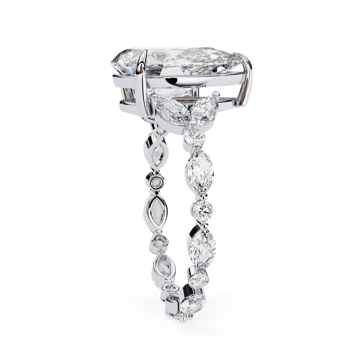 Sydney — Pear cut lab grown and natural diamond engagement ring — marquise and round side stones — Carat House