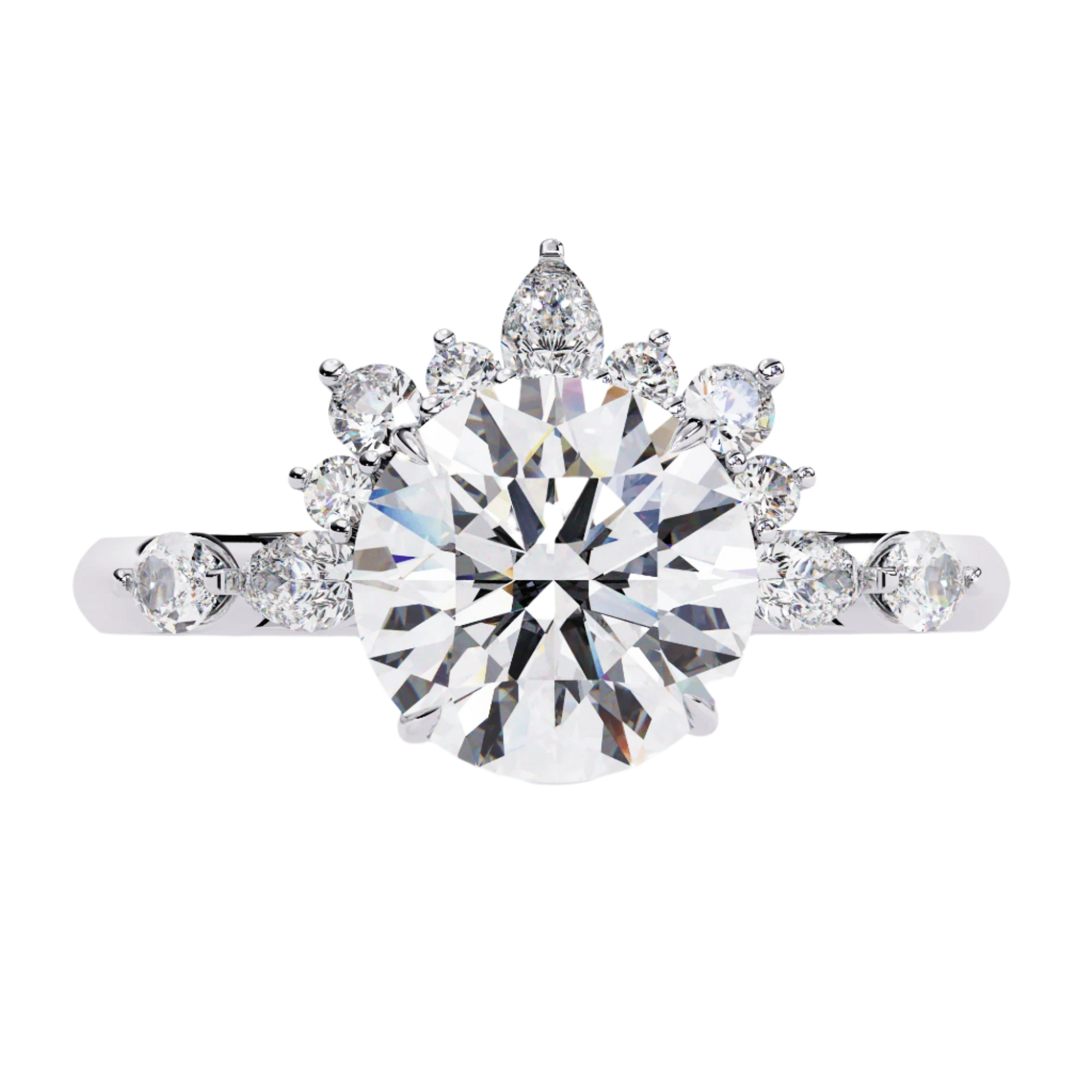 Elizabeth — Round cut lab grown and natural diamond engagement ring — cathedral, solitaire — 18k white gold and platinum — Carat House