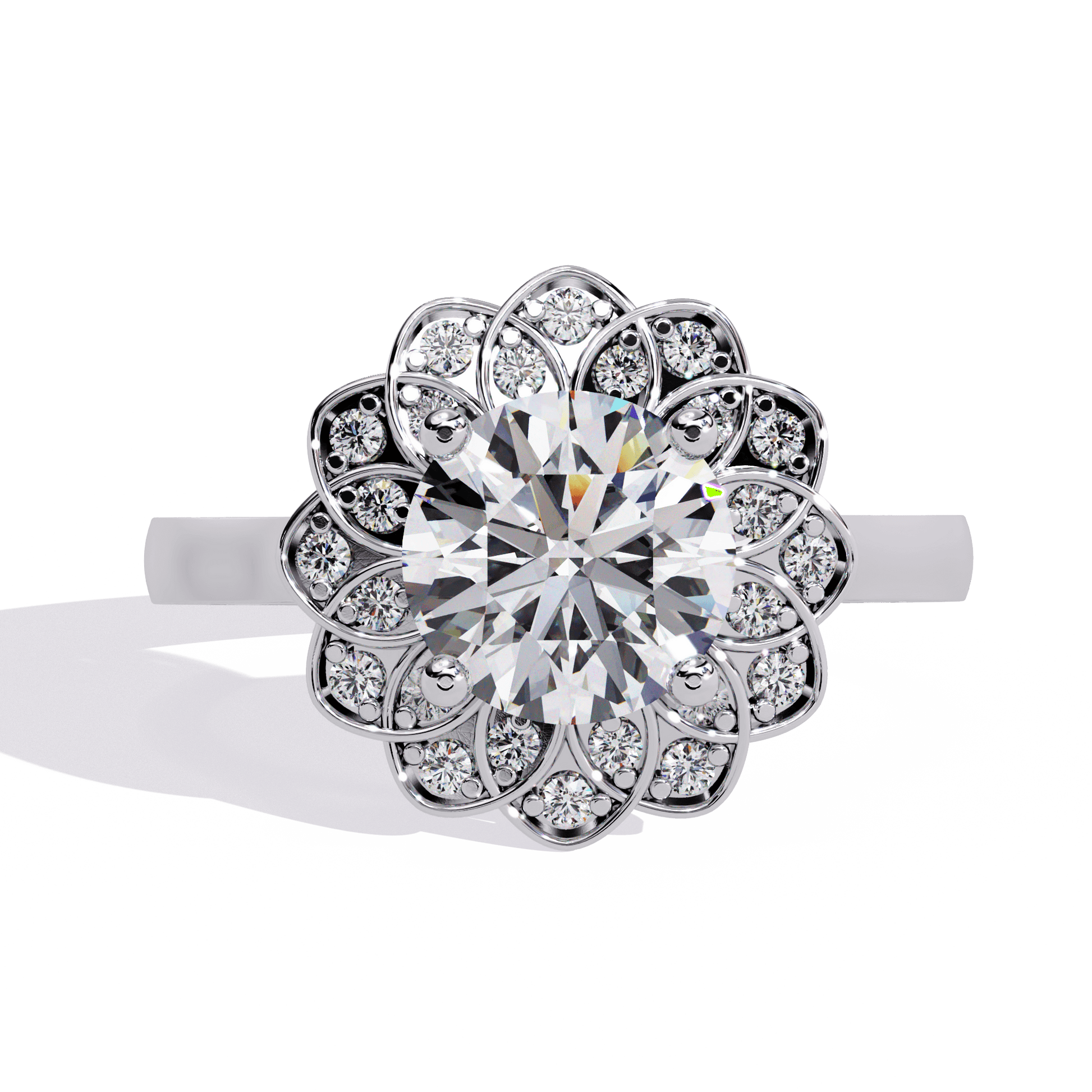 Lilia — Round cut lab grown and natural diamond engagement ring — hidden halo, halo, split shank — 18k white gold and platinum — Carat House