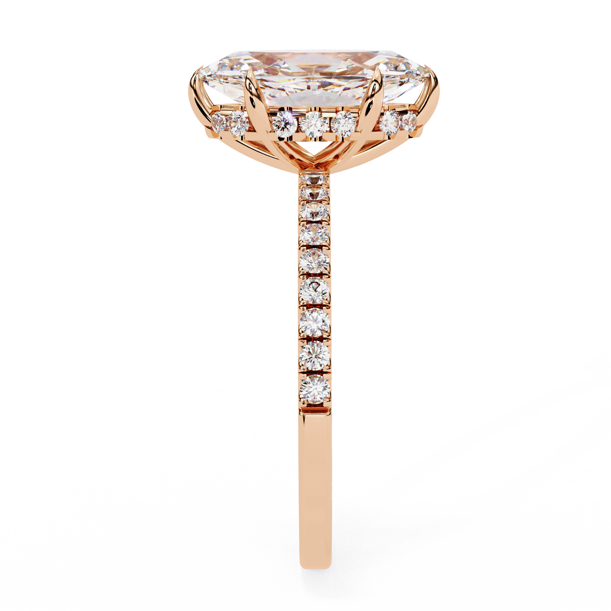 Adeline — Marquise cut lab grown and natural diamond engagement ring — hidden halo, halo, half pavé — Carat House