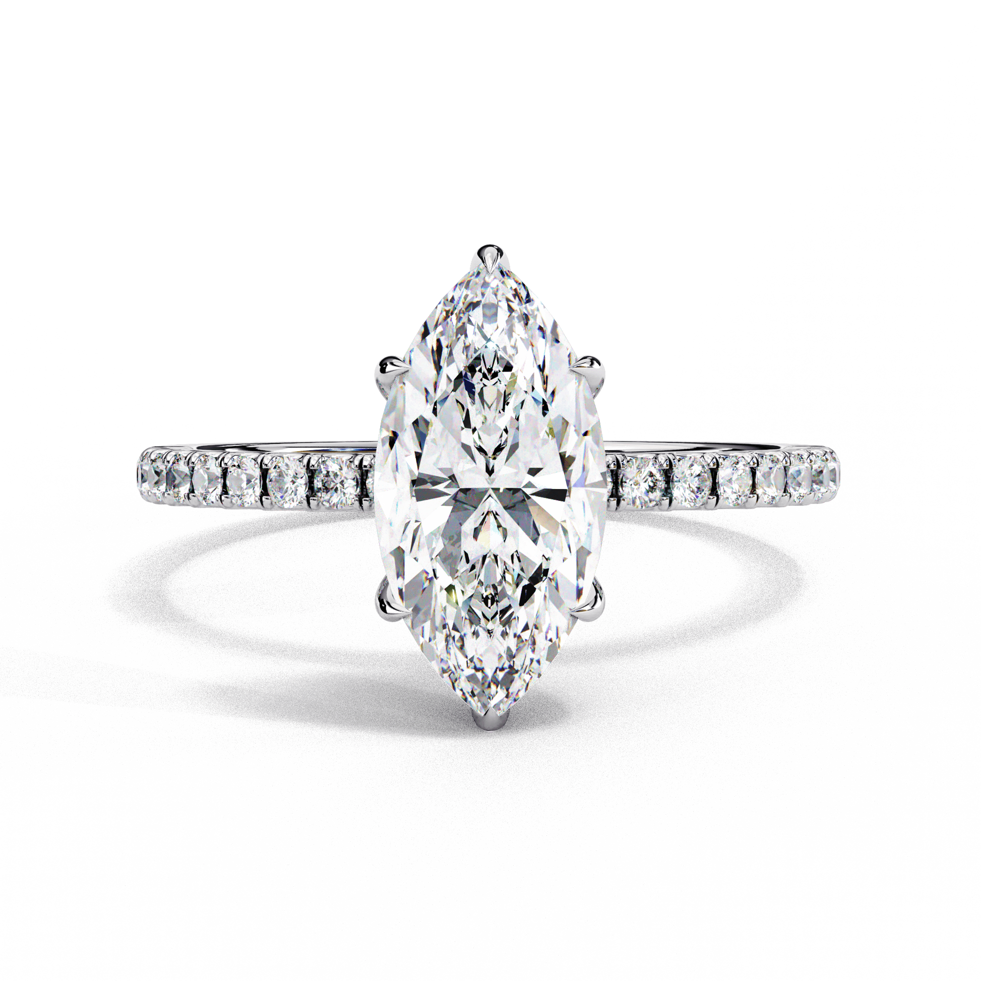 Adeline — Marquise cut lab grown and natural diamond engagement ring — hidden halo, halo, half pavé — 18k white gold and platinum — Carat House
