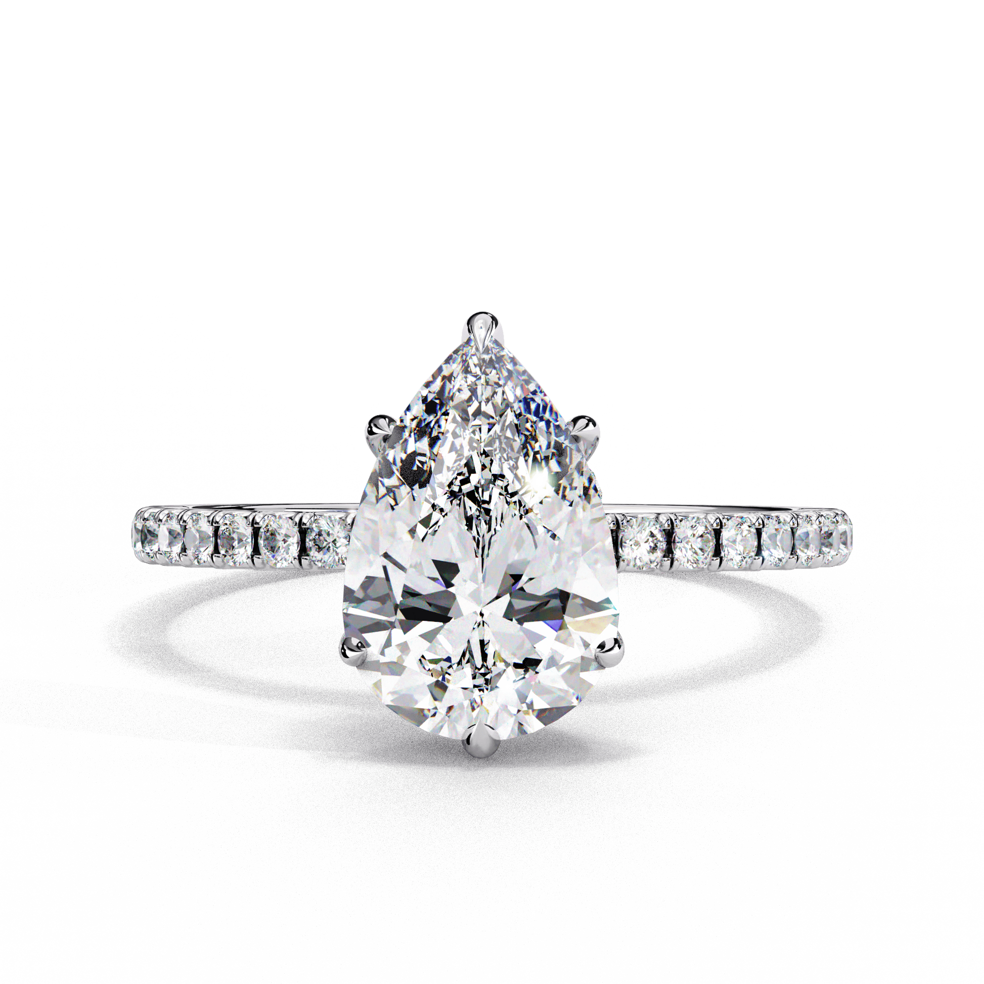 Solene — Princess cut lab grown and natural diamond engagement ring — halo, pavé band — 18k white gold and platinum — Carat House
