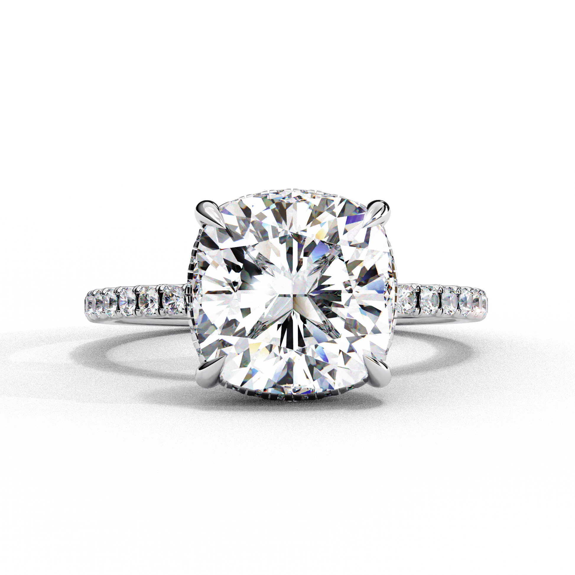 Sable — Round cut lab grown and natural diamond engagement ring — halo, pavé band — 18k white gold and platinum — Carat House
