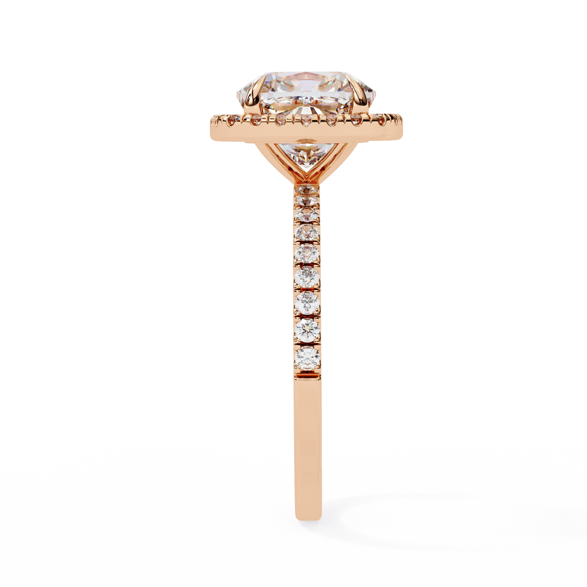 Elena — Oval cut lab grown and natural diamond engagement ring — halo, half pavé band — Carat House