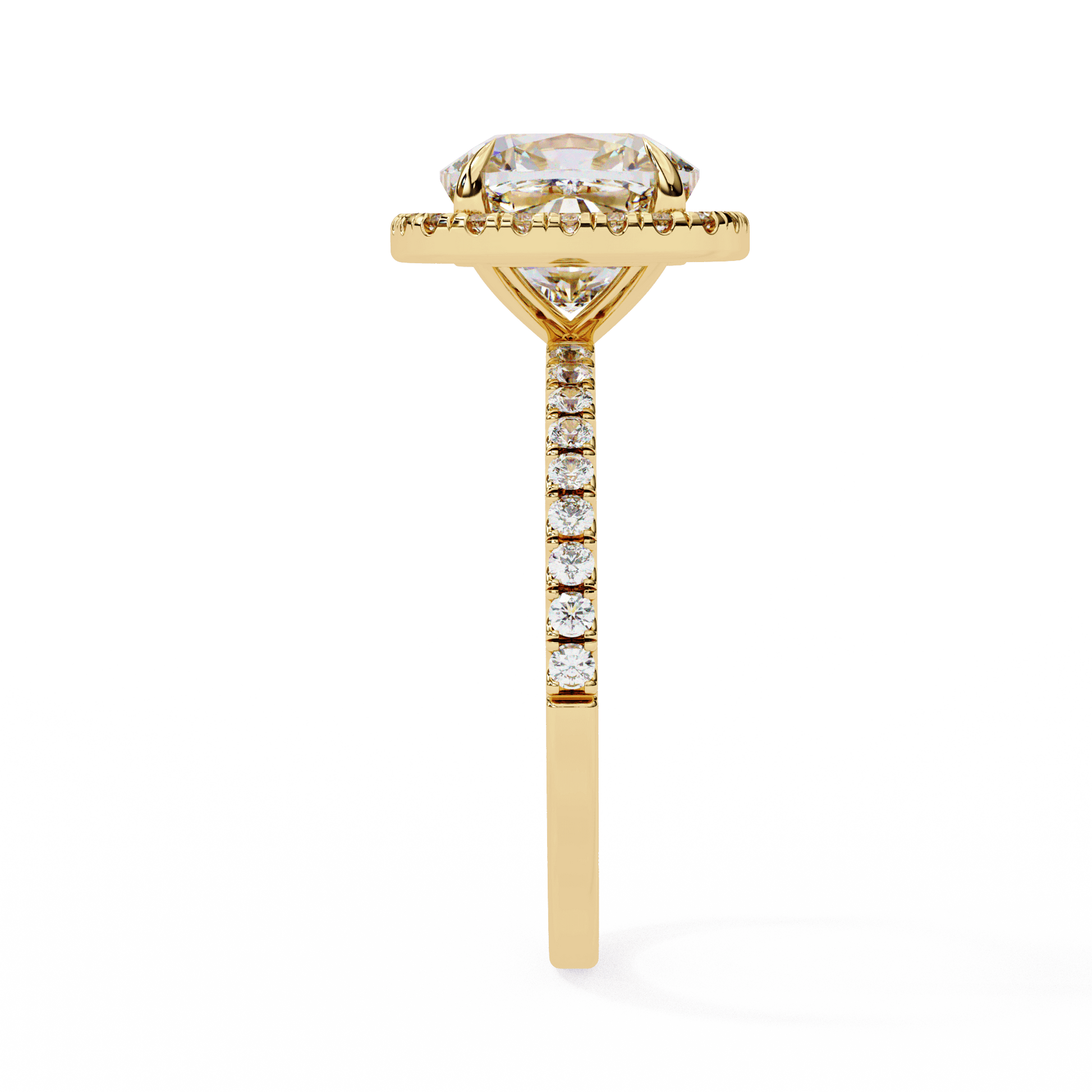 Elena — Oval cut lab grown and natural diamond engagement ring — halo, half pavé band — Carat House