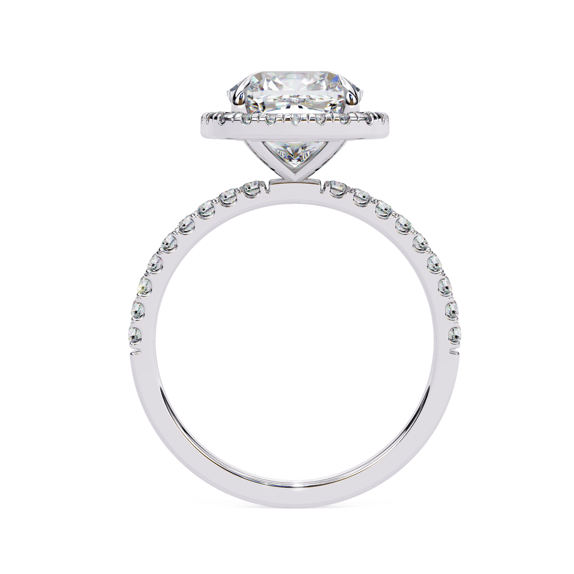Elena — Oval cut lab grown and natural diamond engagement ring — halo, half pavé band — Carat House