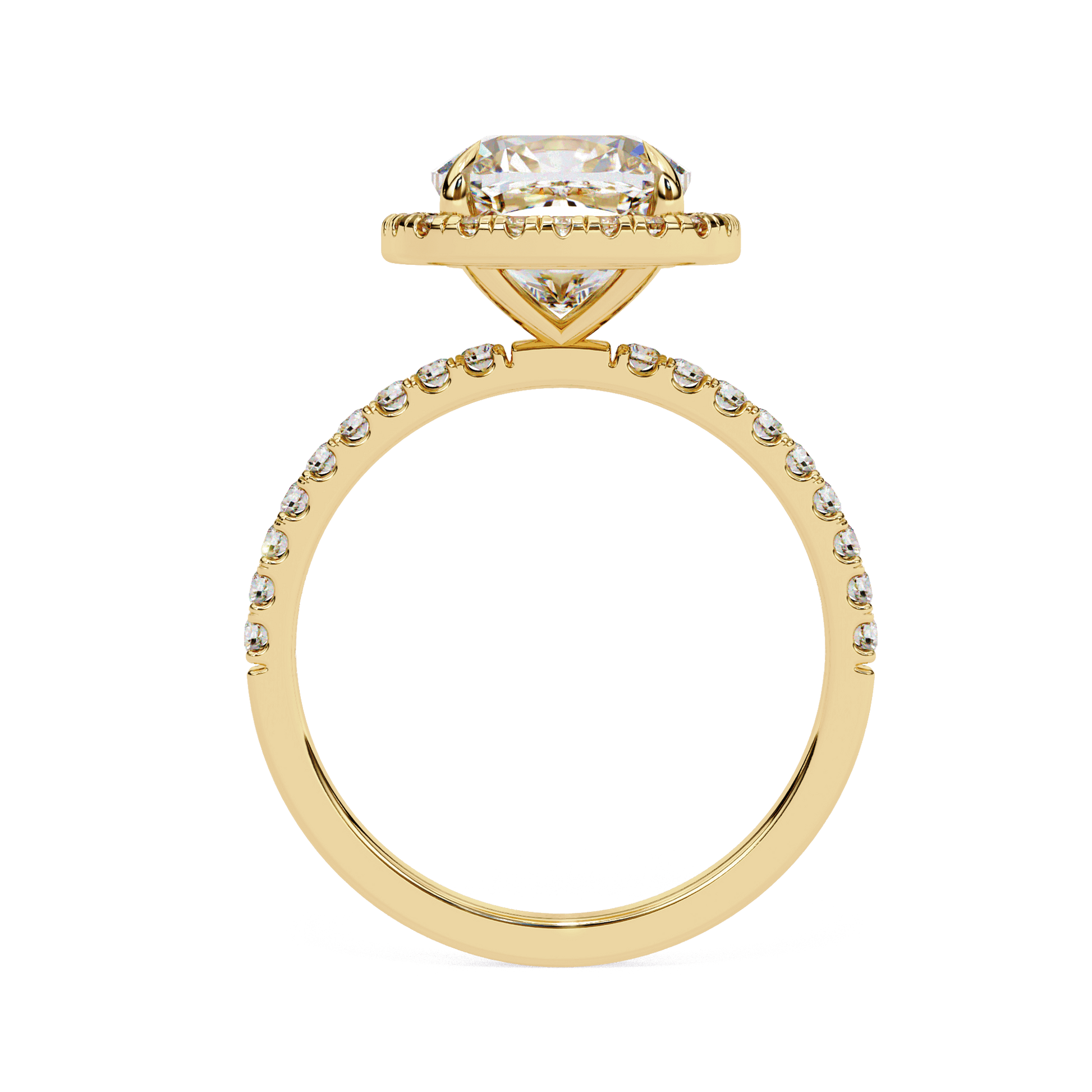 Elena — Oval cut lab grown and natural diamond engagement ring — halo, half pavé band — Carat House