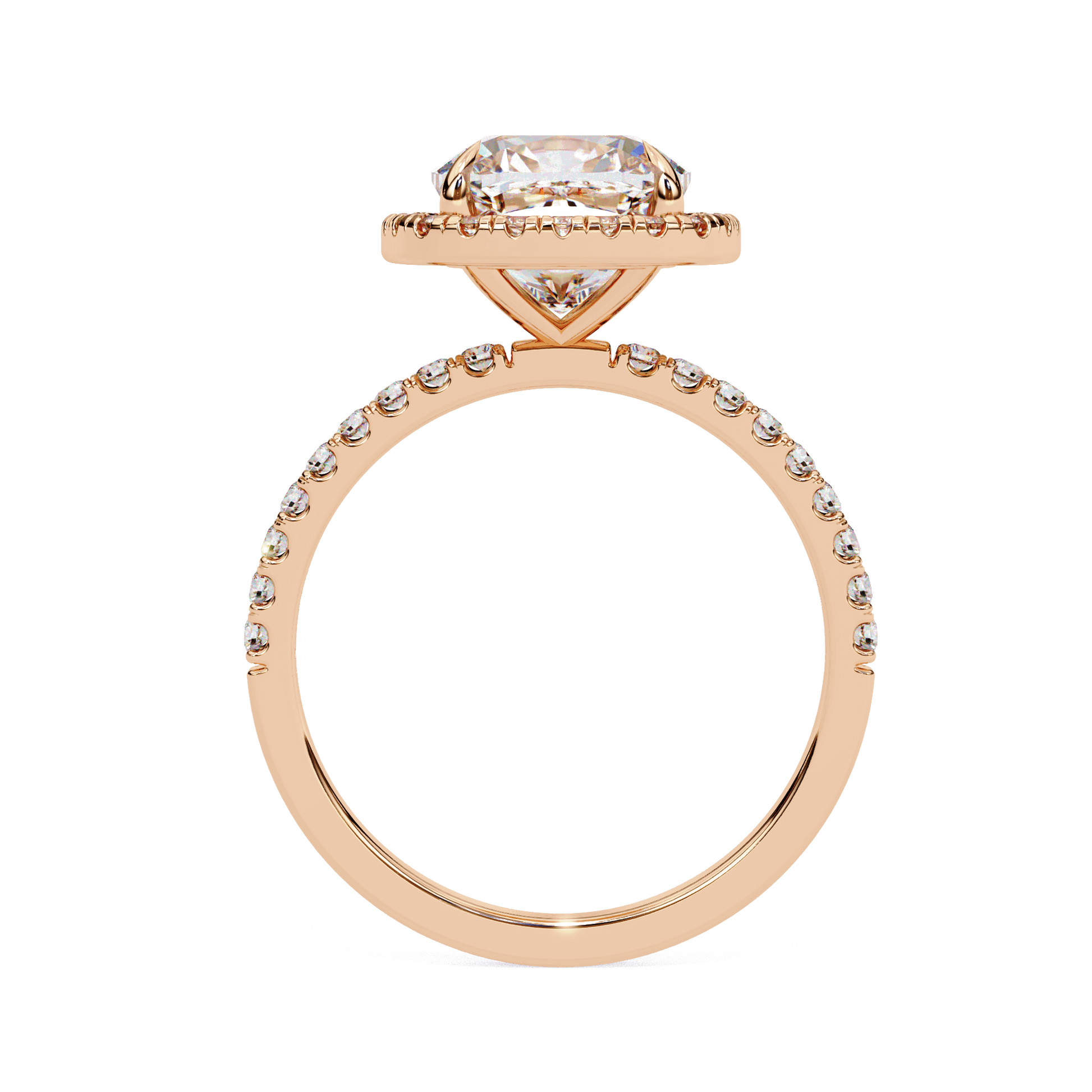 Elena — Oval cut lab grown and natural diamond engagement ring — halo, half pavé band — Carat House