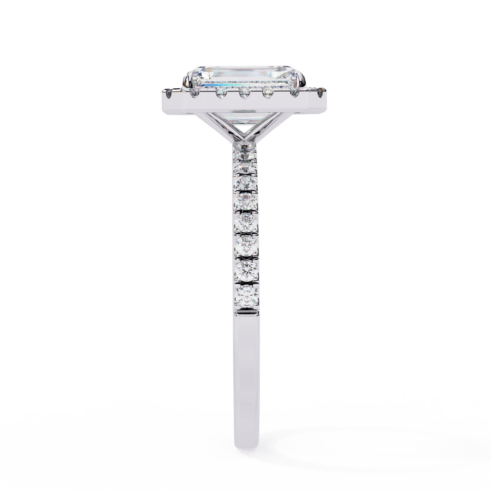 Avalon — Emerald cut lab grown and natural diamond engagement ring — halo, half pavé, pavé band — Carat House