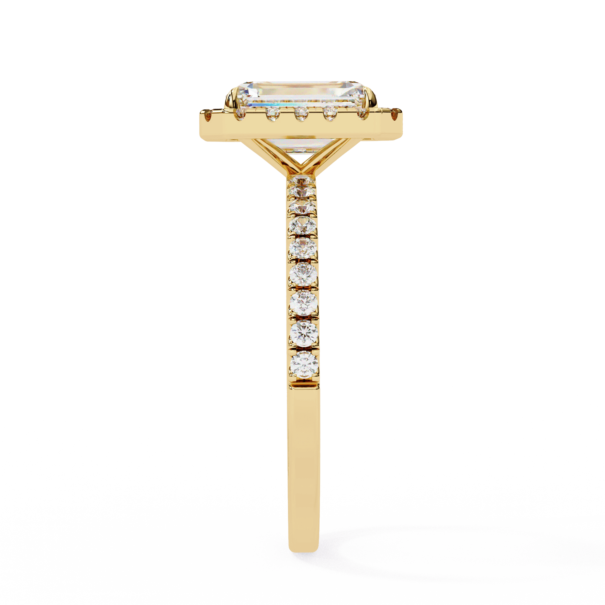 Althea — Radiant cut lab grown and natural diamond engagement ring — halo, half pavé, pavé band — Carat House