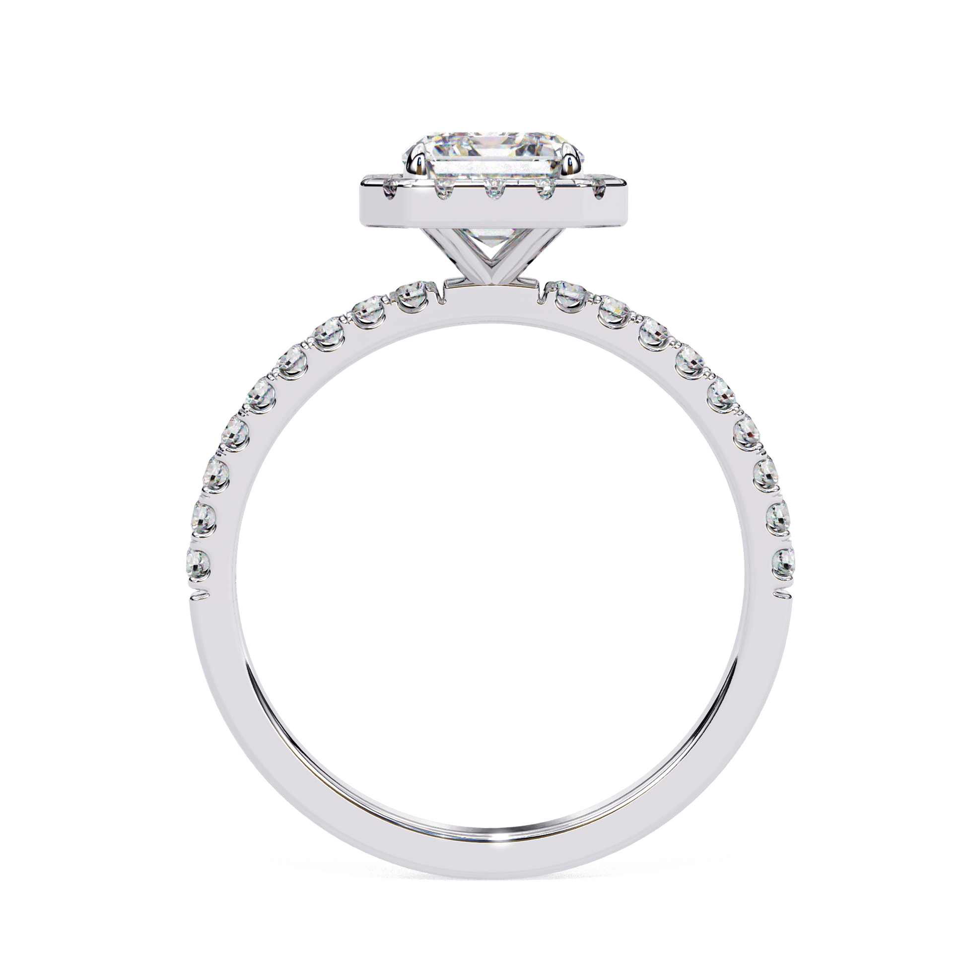 Althea — Radiant cut lab grown and natural diamond engagement ring — halo, half pavé, pavé band — Carat House