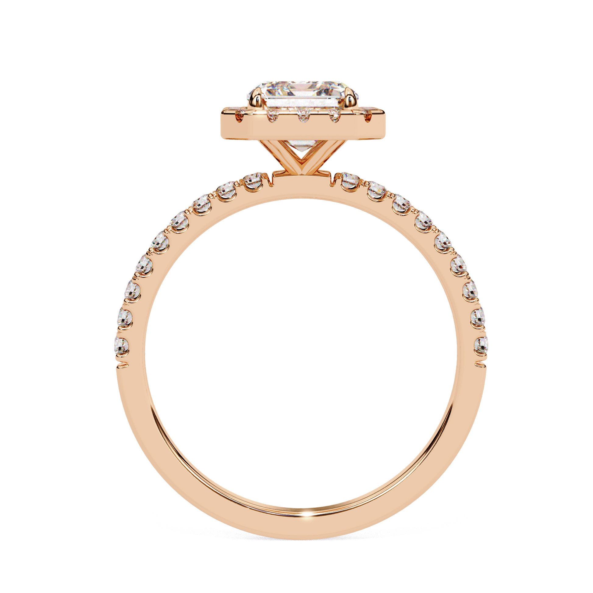 Althea — Radiant cut lab grown and natural diamond engagement ring — halo, half pavé, pavé band — Carat House