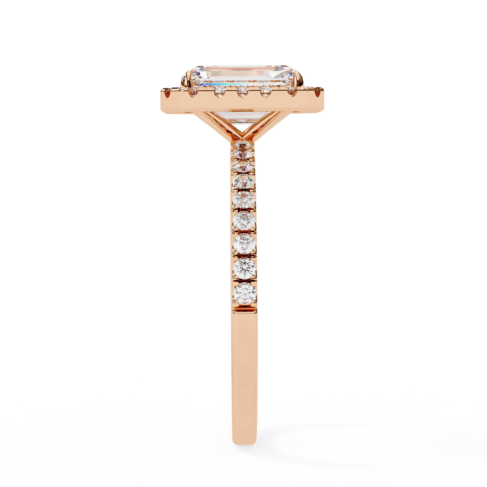 Althea — Radiant cut lab grown and natural diamond engagement ring — halo, half pavé, pavé band — Carat House