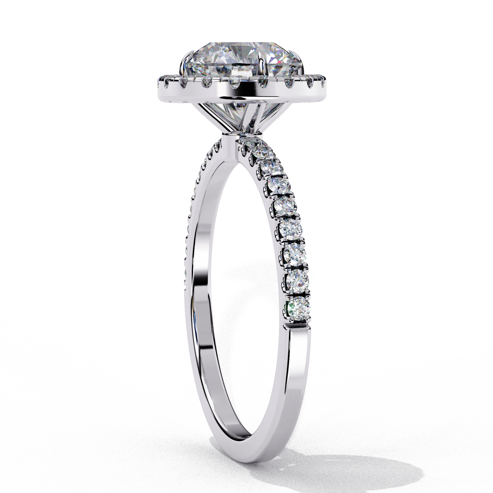 June — Round cut lab grown and natural diamond engagement ring — single halo, halo, four prong — Carat House