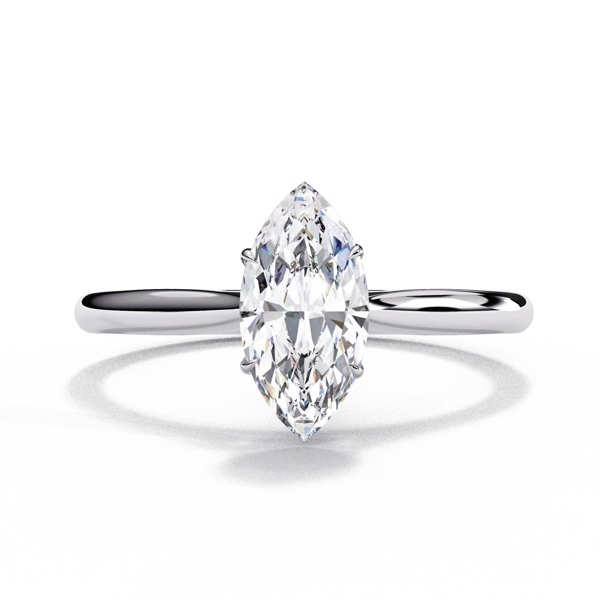 April — Marquise cut lab grown and natural diamond engagement ring — cathedral, solitaire — 18k white gold and platinum — Carat House