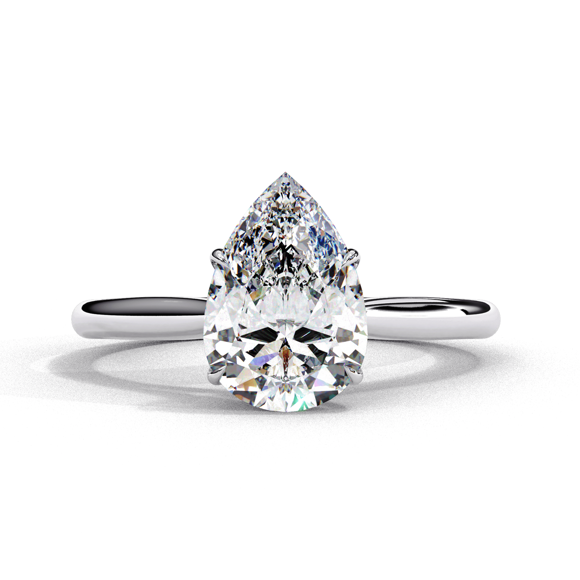 Evangelina — Pear cut lab grown and natural diamond engagement ring — cathedral, solitaire — 18k white gold and platinum — Carat House