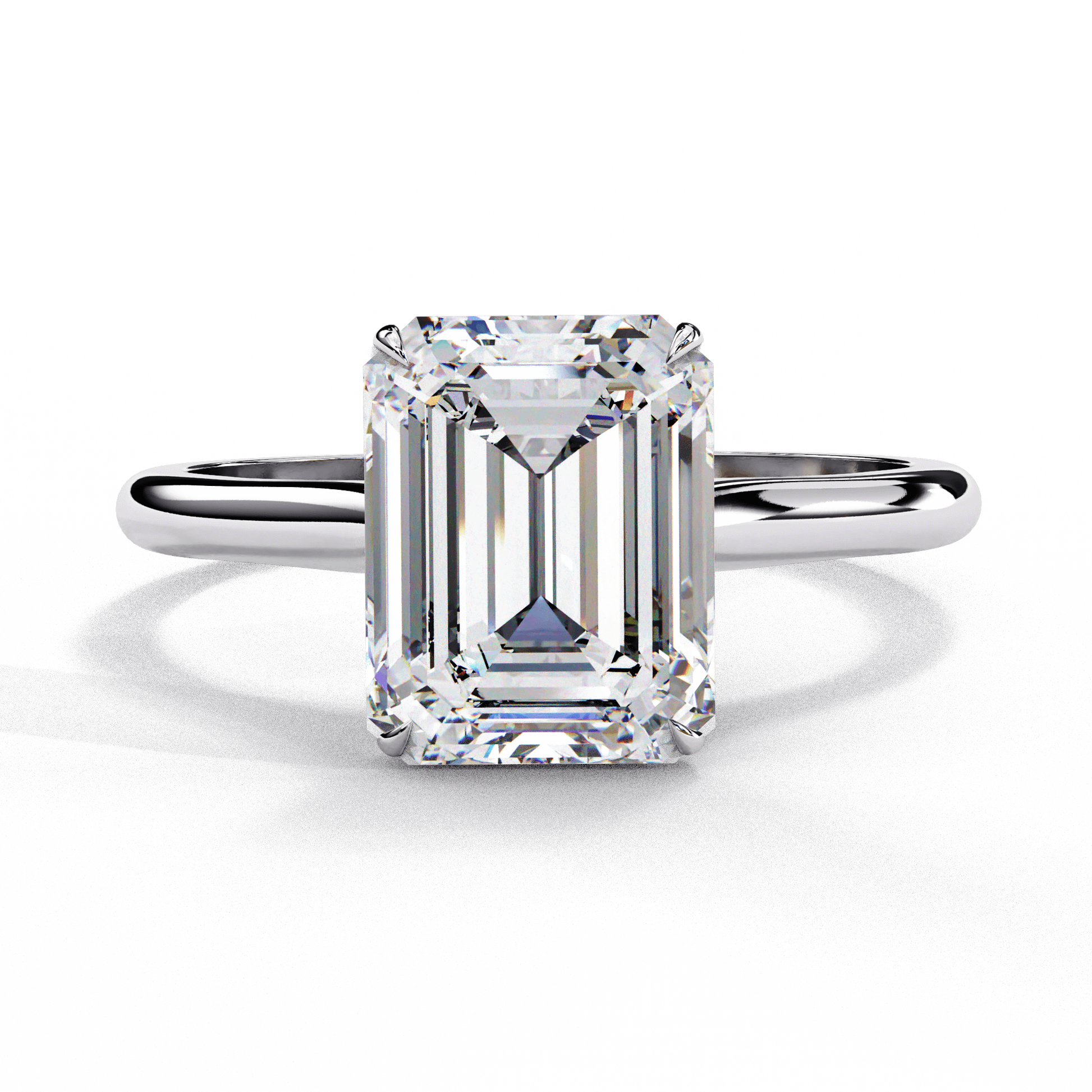 Lilac — Emerald cut lab grown and natural diamond engagement ring — cathedral, solitaire — 18k white gold and platinum — Carat House