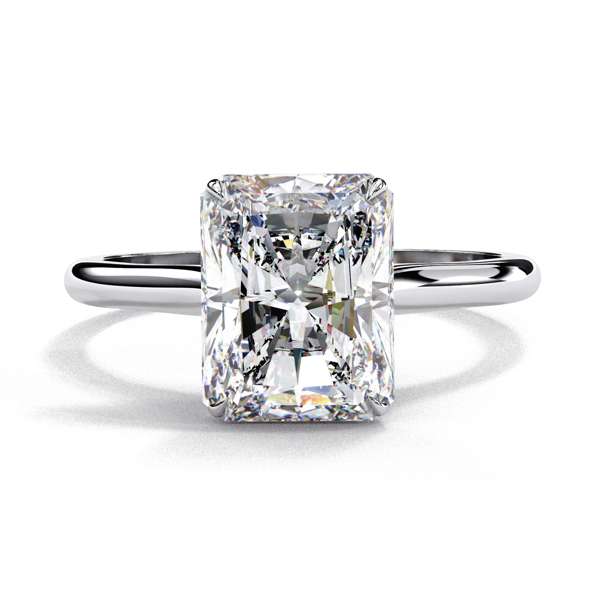 Violet — Radiant cut lab grown and natural diamond engagement ring — cathedral, solitaire — 18k white gold and platinum — Carat House