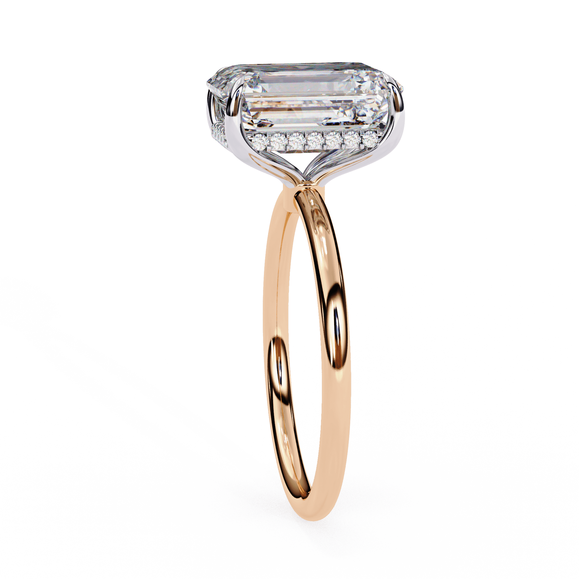 Ivory — Emerald cut lab grown and natural diamond engagement ring — hidden halo, halo — Carat House